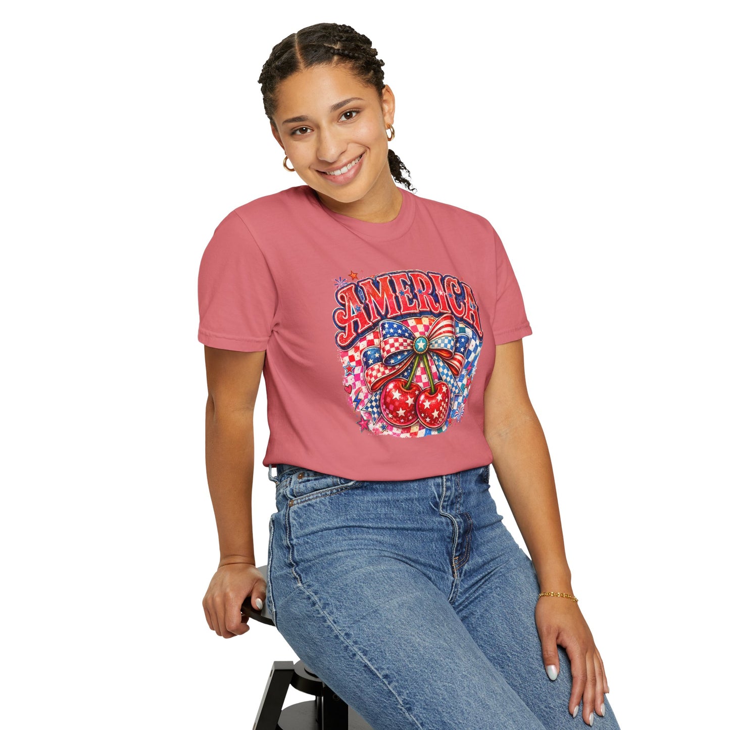 America Cherry Graphic T-Shirt — Patriotic 4th of July Tee