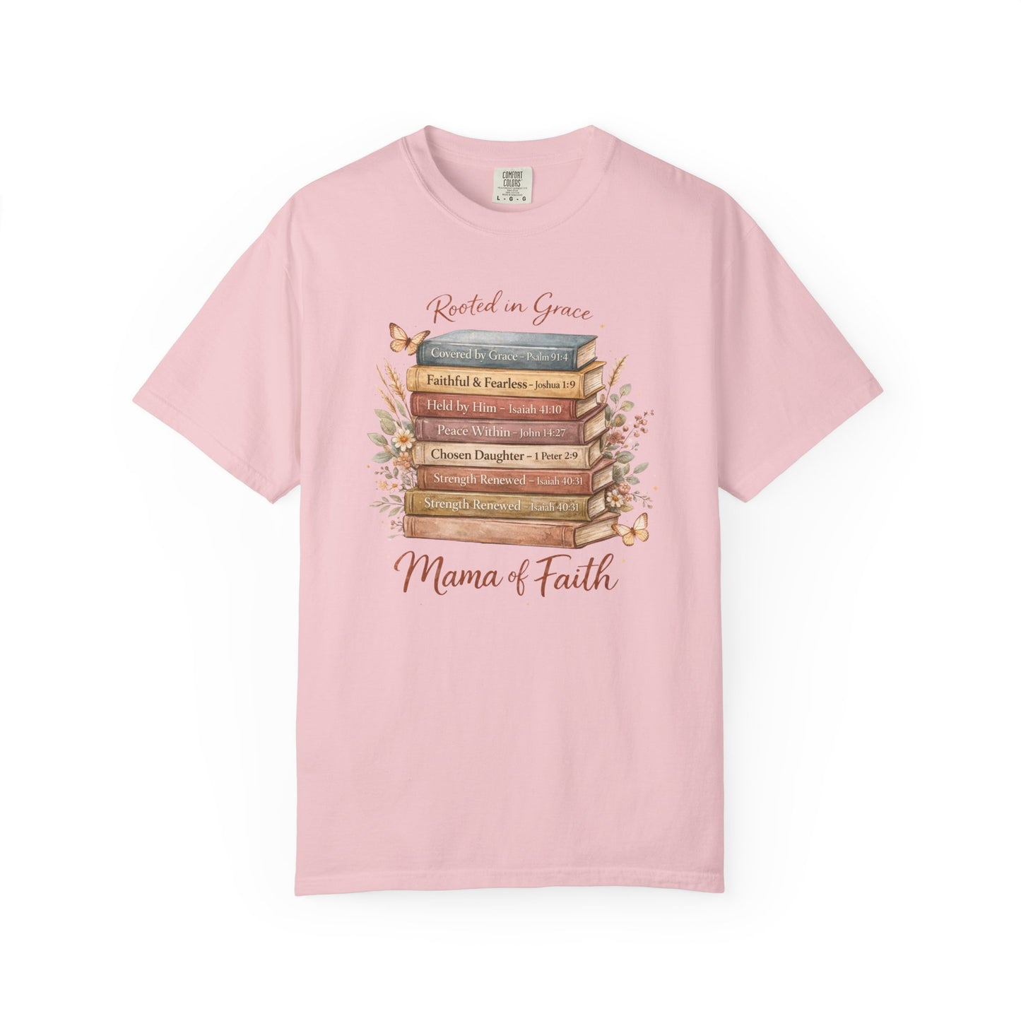 Mama of Faith Book Stack T‑Shirt — Rooted in Grace Christian Mother's Tee