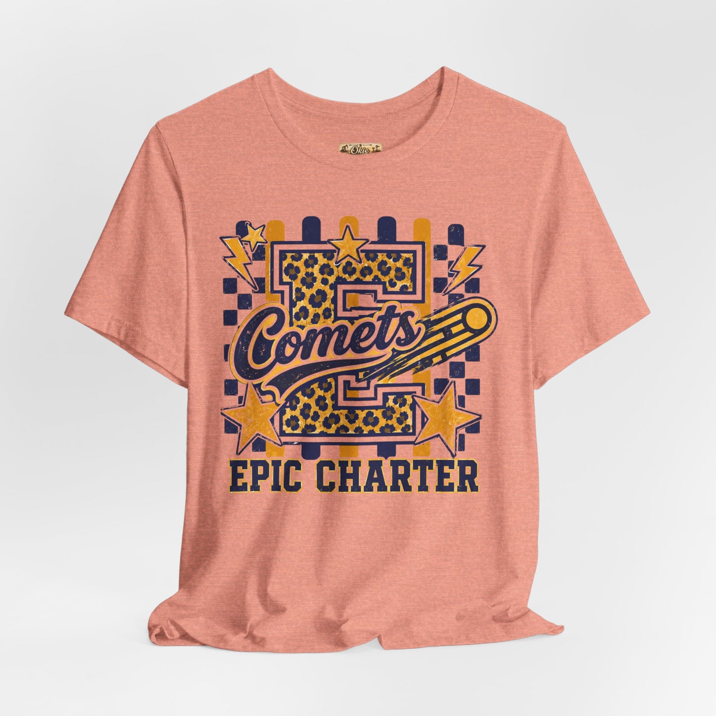 Comets Epic Charter Baseball T-Shirt — Leopard Letter Sports Tee