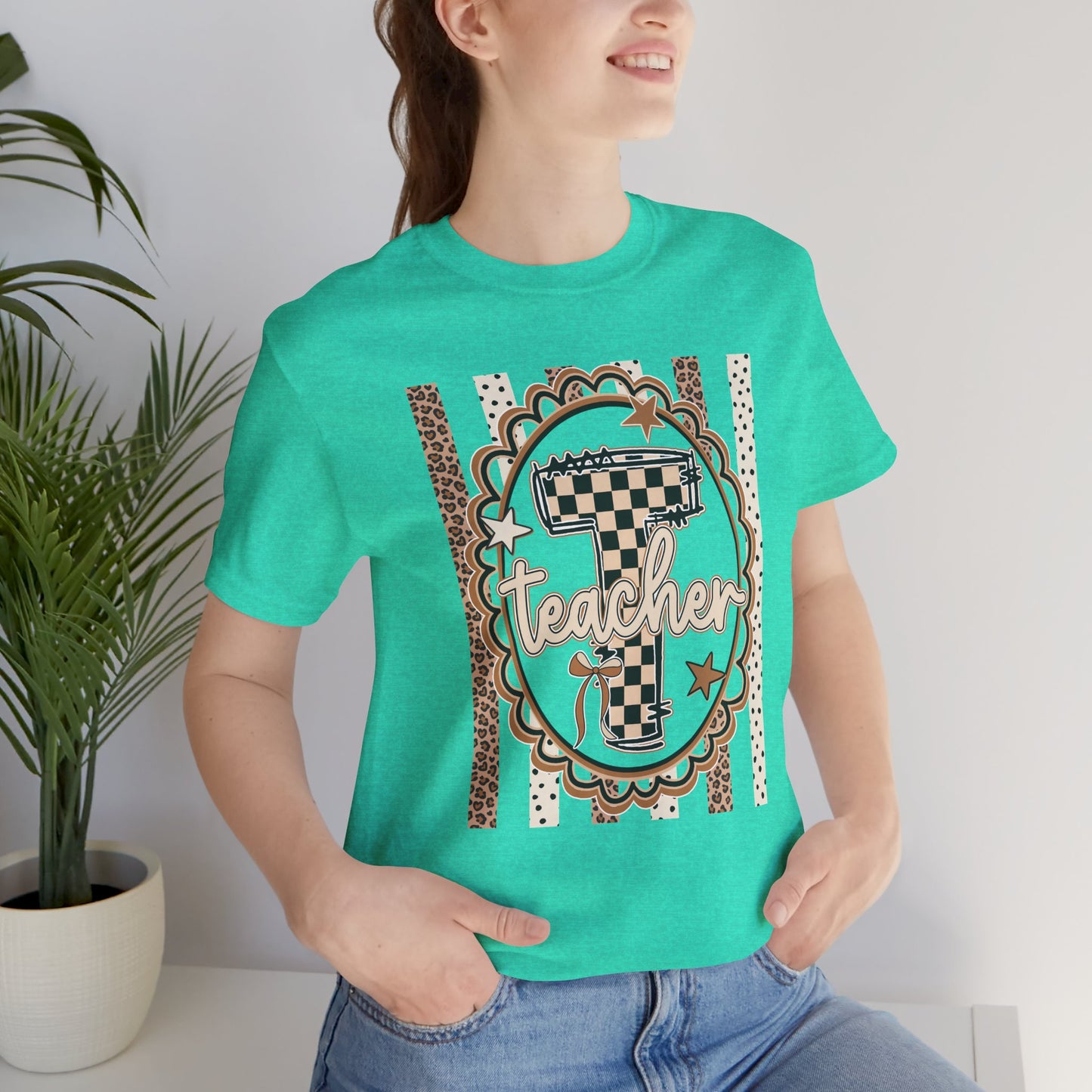 Teacher Monogram Tee — Number 1 Checkered Design