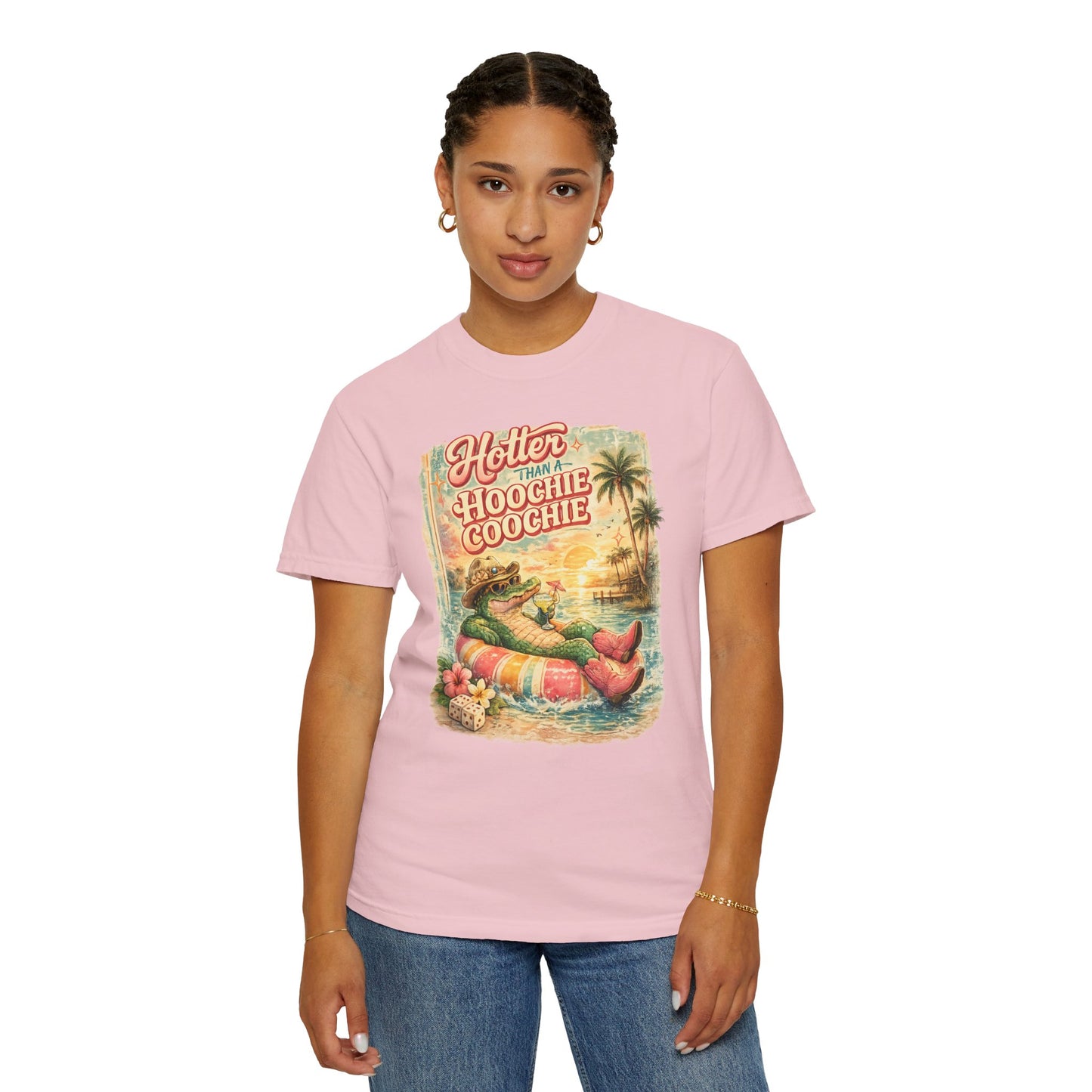 "Hotter Than a Hoochie Coochie" Retro Alligator Beach Graphic