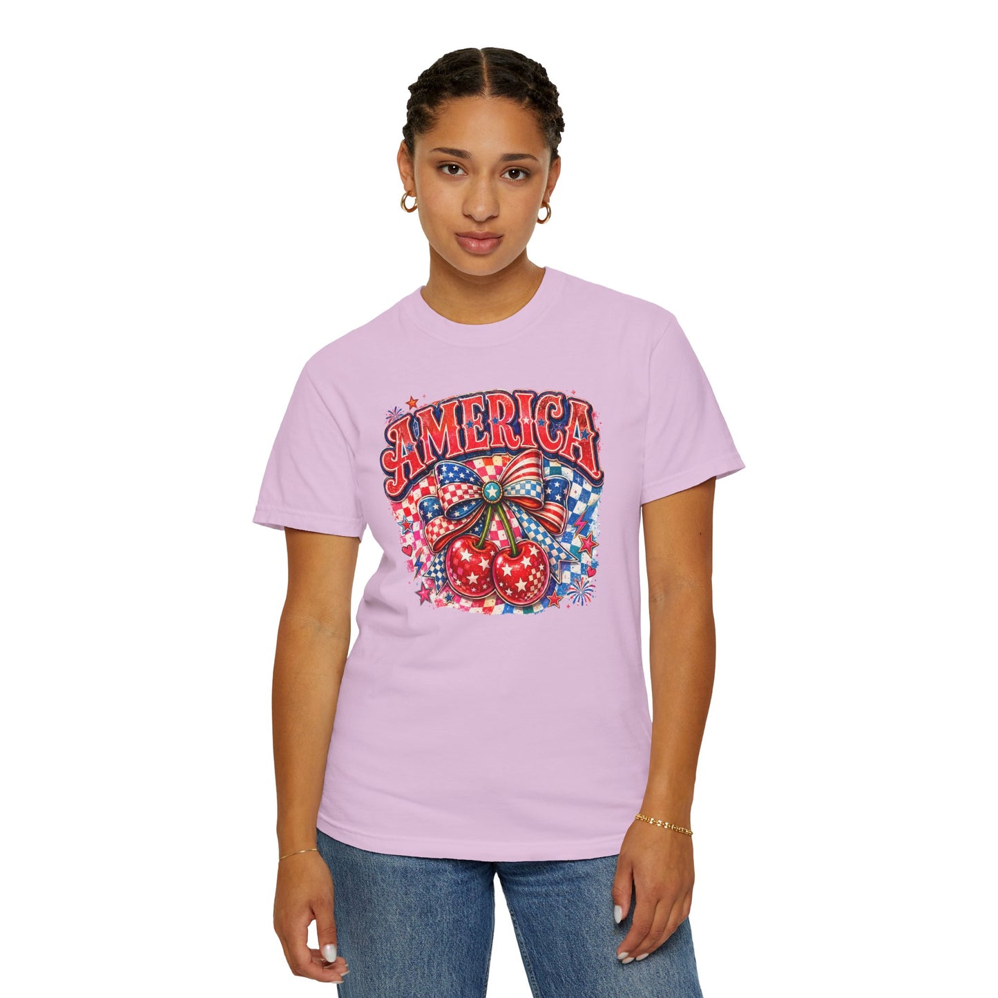 America Cherry Graphic T-Shirt — Patriotic 4th of July Tee