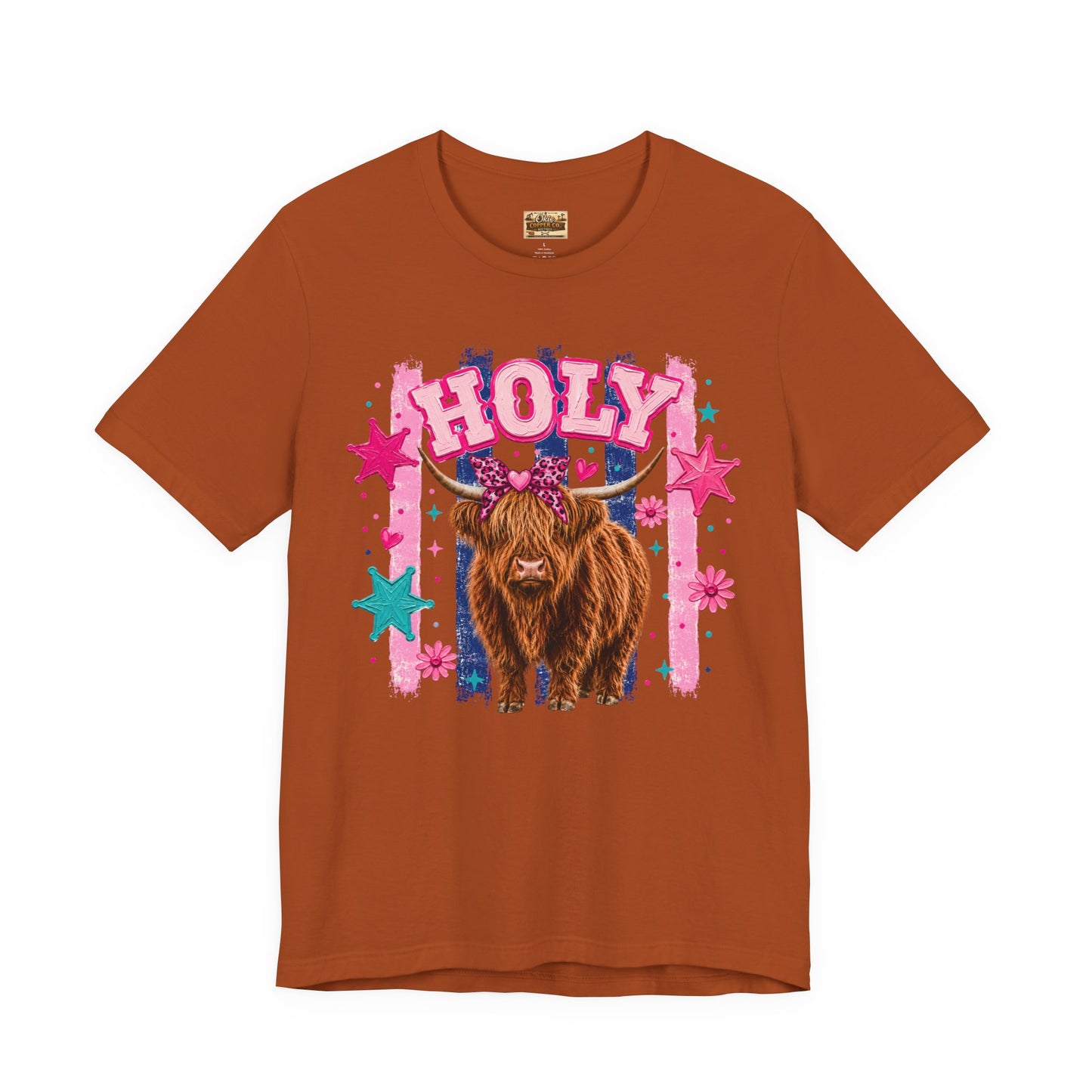 Holy Cow Highland Cow Graphic Tee — Cute Pastel Ranch Shirt