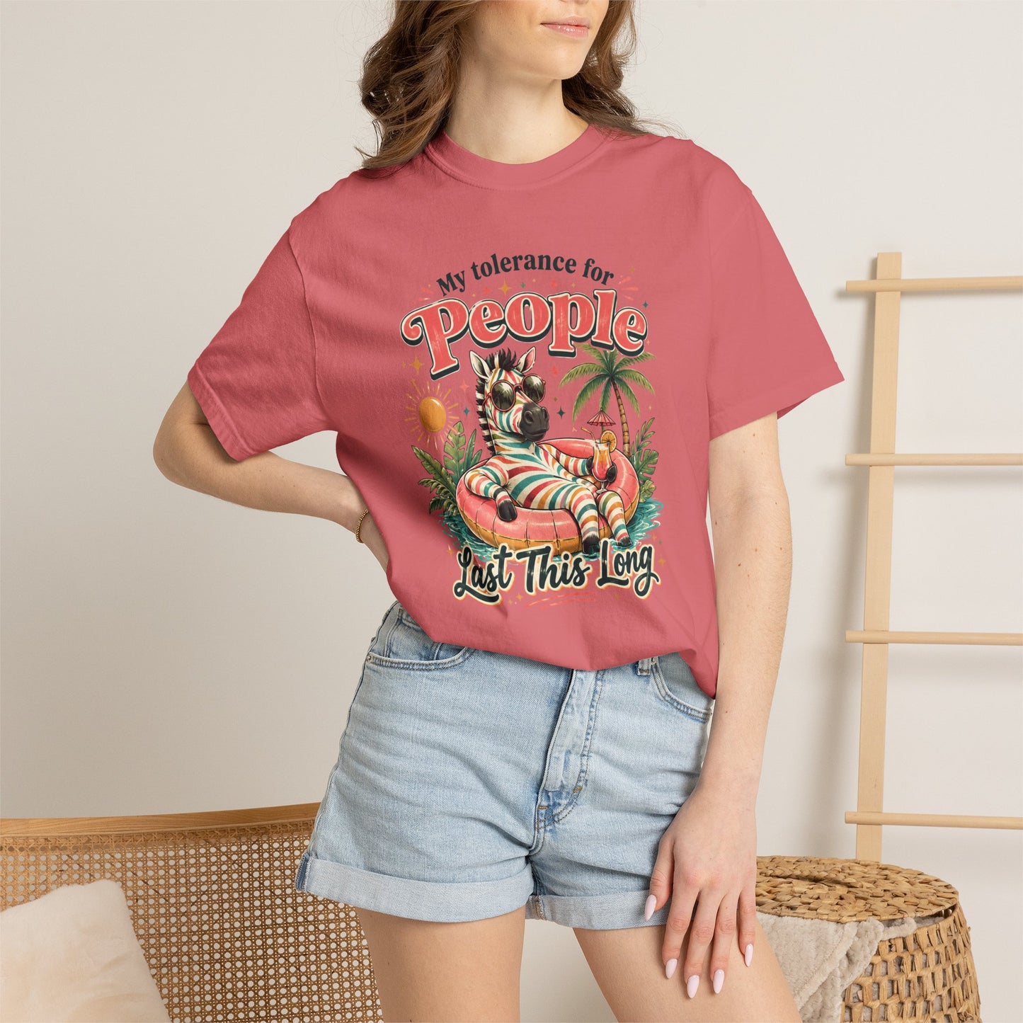 "My Tolerance for People Lasts This Long" Retro Cat Pool Float Graphic Tee