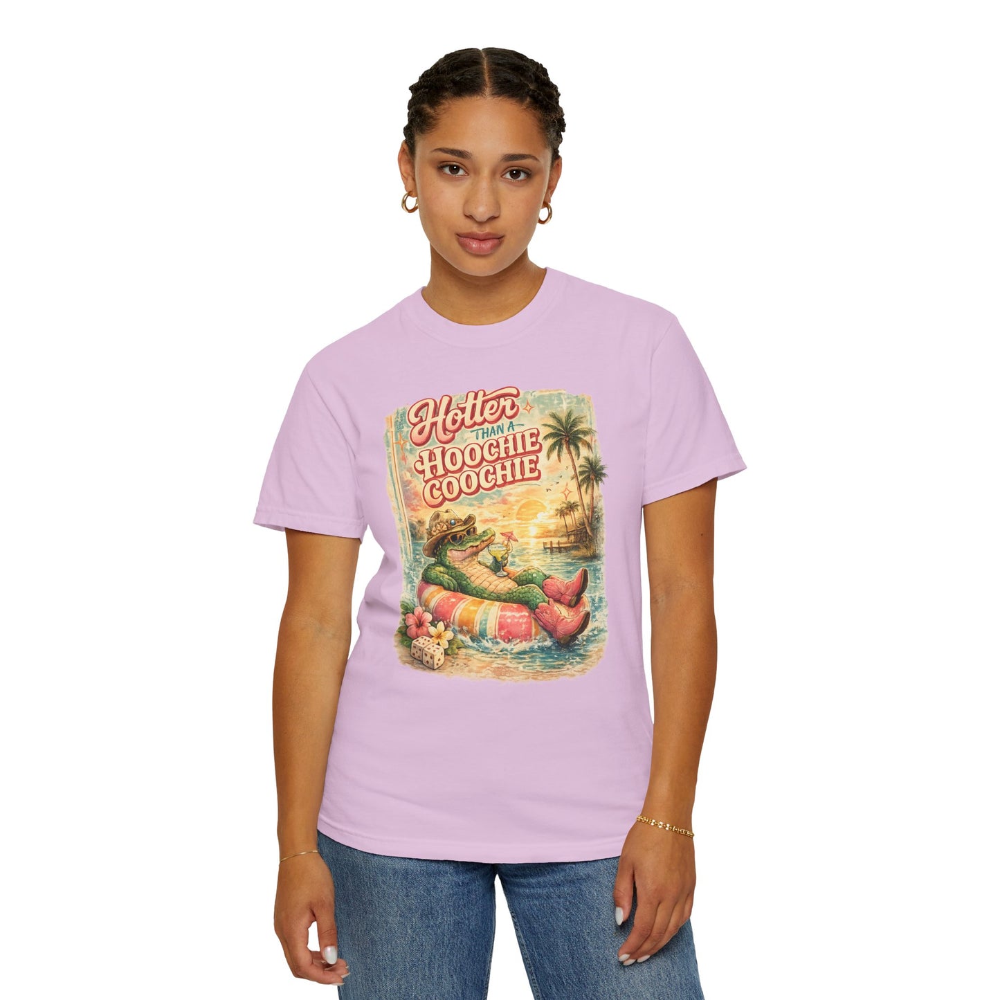 "Hotter Than a Hoochie Coochie" Retro Alligator Beach Graphic