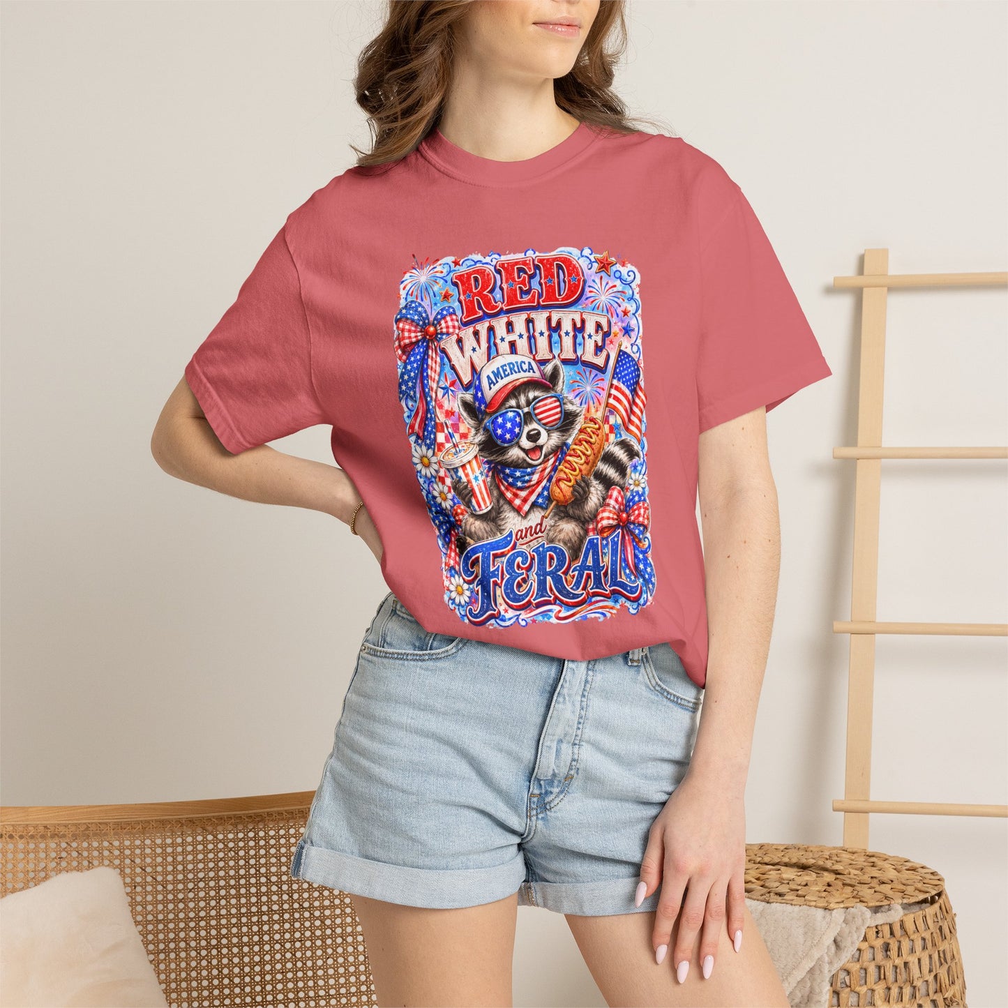 Patriotic "Red White Feral" Graphic T-Shirt