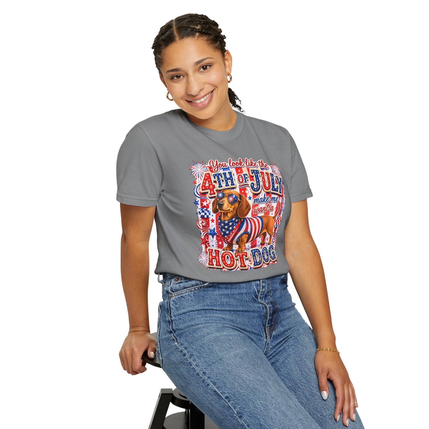 4th of July Hot Dog Dachshund T-Shirt – Patriotic Funny BBQ Tee