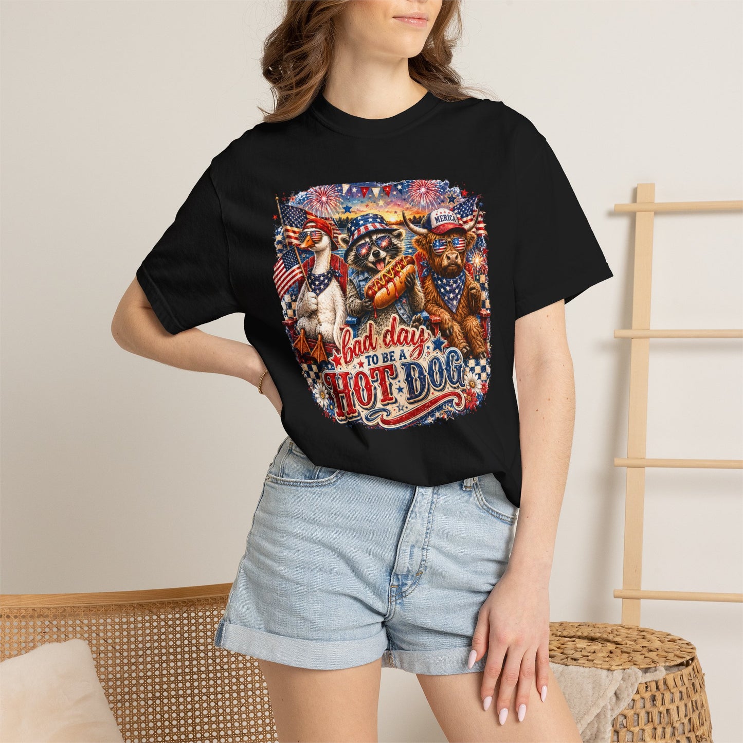 Patriotic 'Born to Be a Hot Dog' Graphic T-Shirt