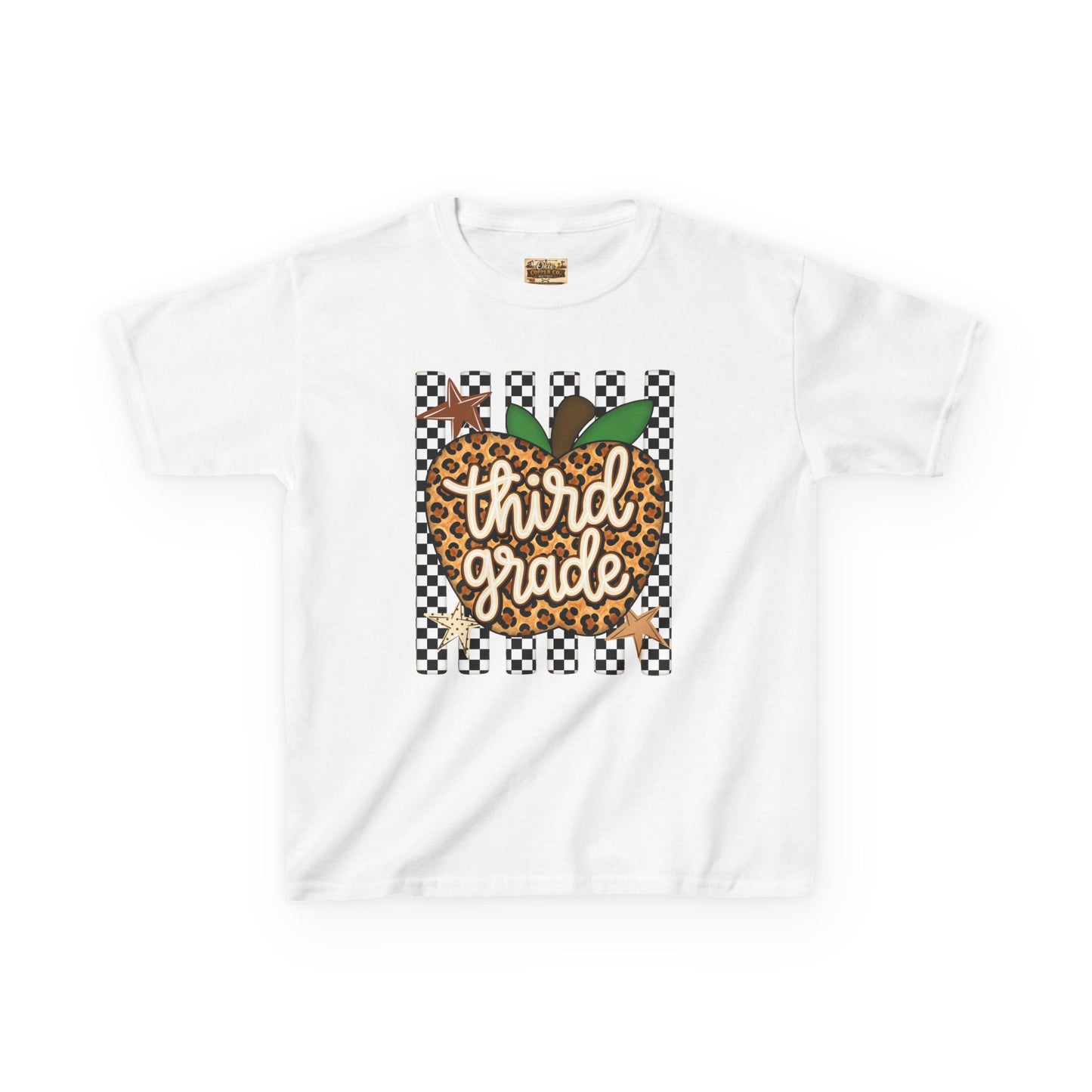 Third Grade Leopard Apple Kids T‑Shirt