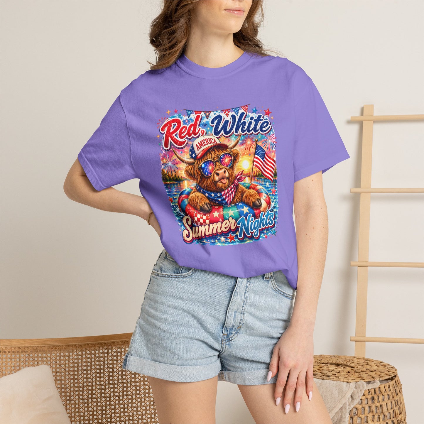Red, White & Summer Nights T-Shirt — Patriotic Fourth of July Bear Graphic Tee