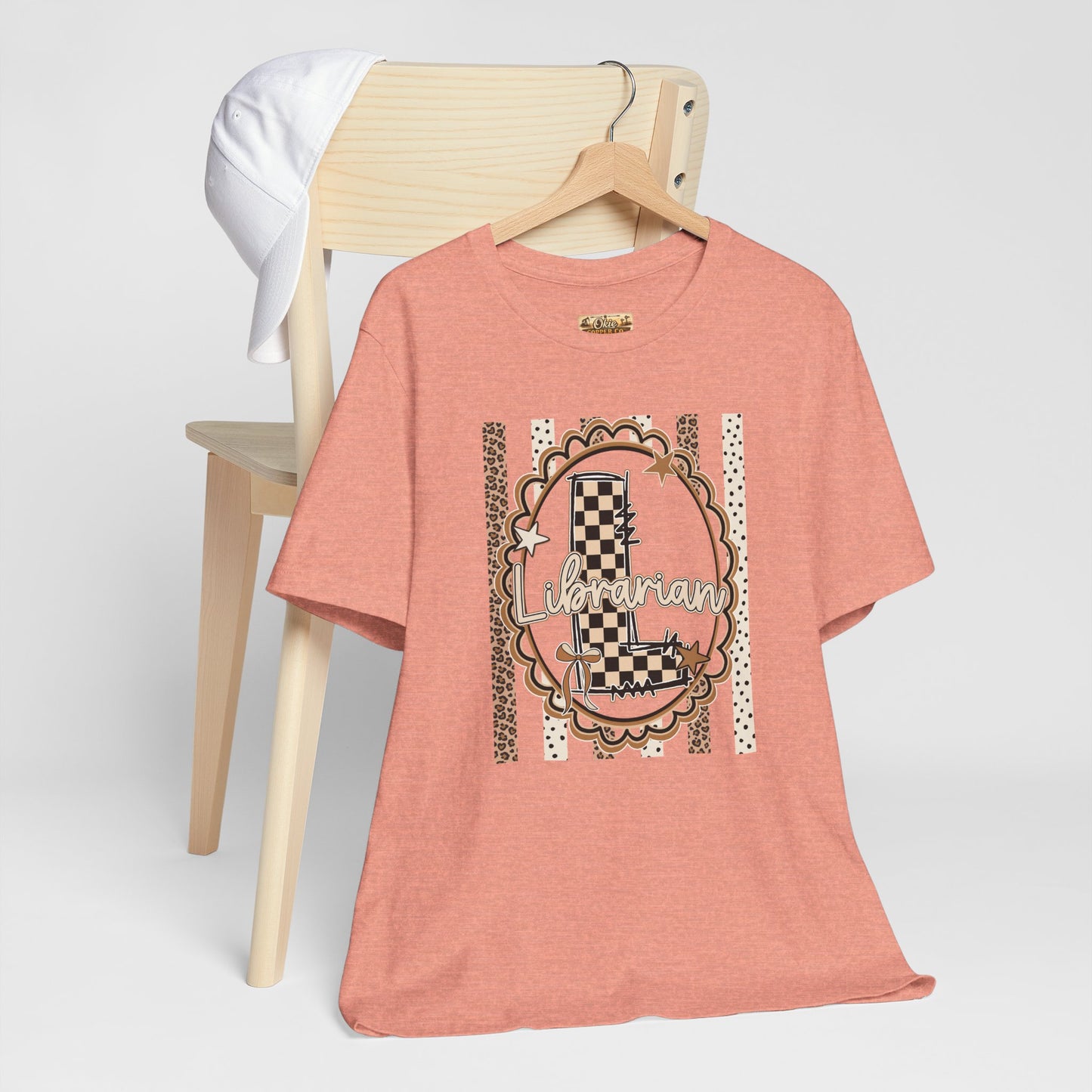 Librarian Checkerboard Letter L Tee — Vintage Booklover Graphic T-Shirt