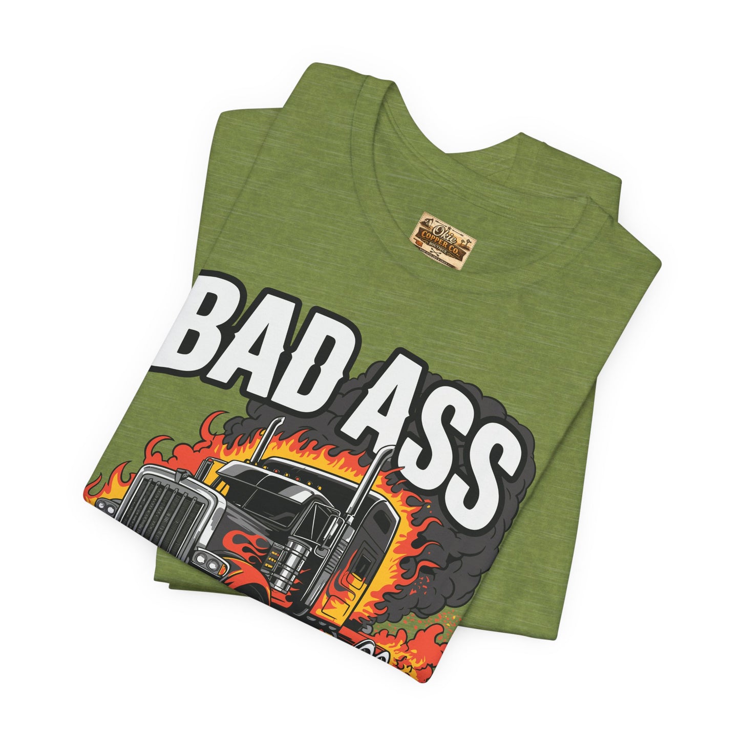 Bad Ass Mother Trucker Tee — Graphic Semi Truck Flames Shirt