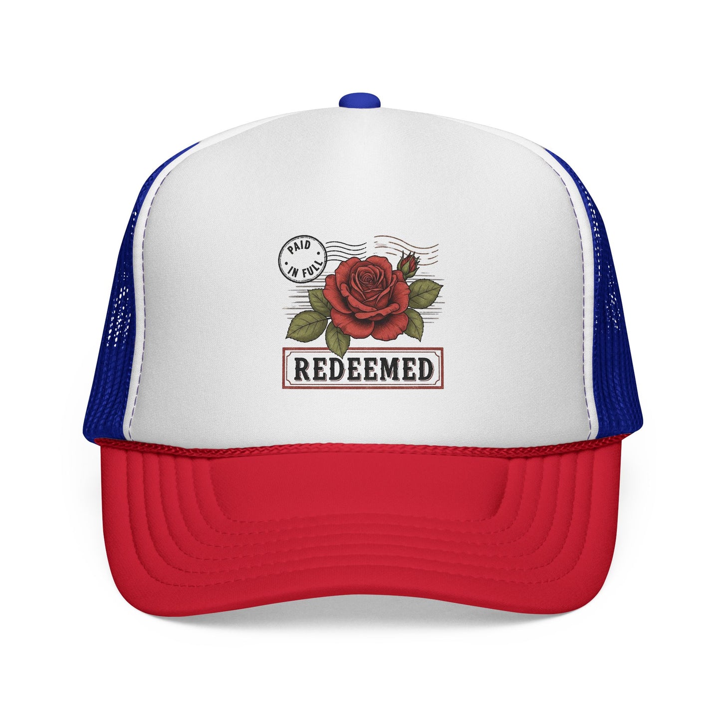 Redeemed Rose Trucker Cap - Vintage Floral Faith Hat