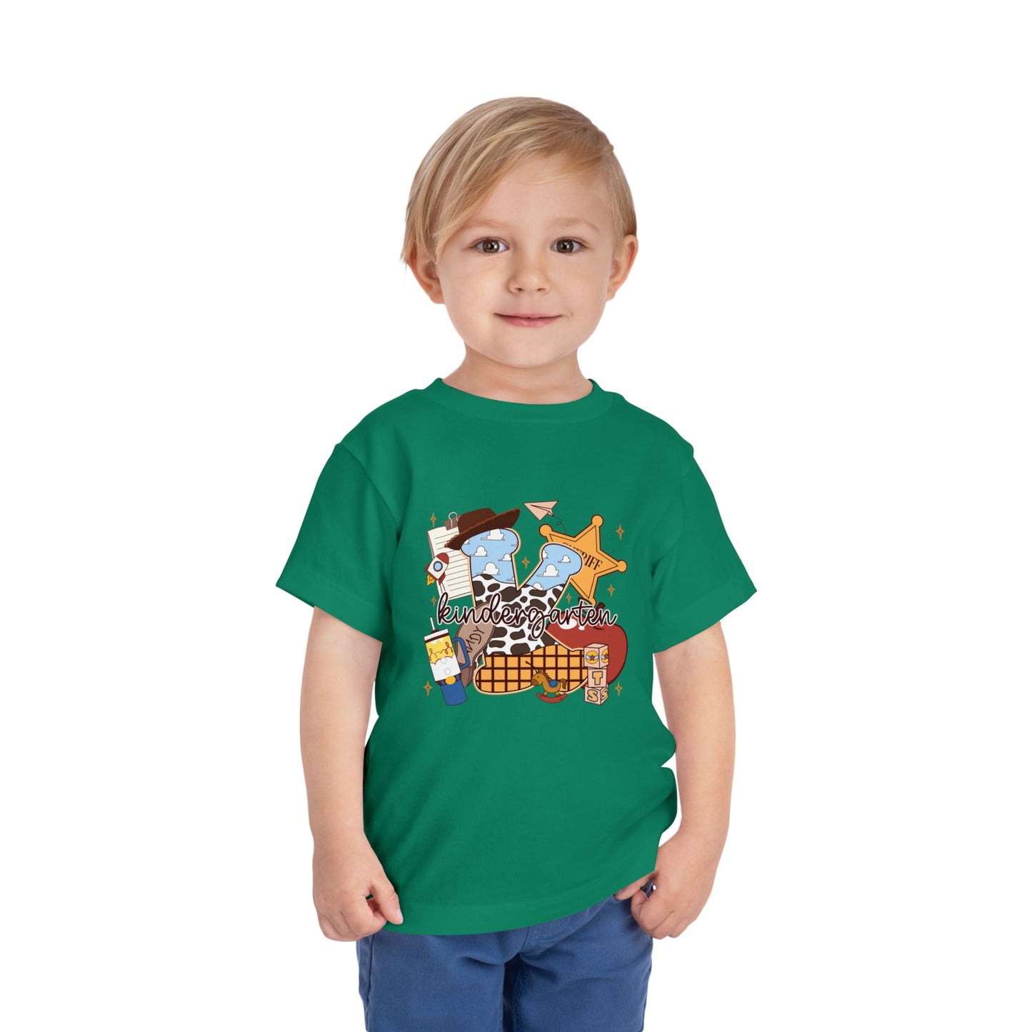 Toddler Tee — Cowboy Baby Western Collage | Sheriff Star, Boots & Wagon Wheel Graphic