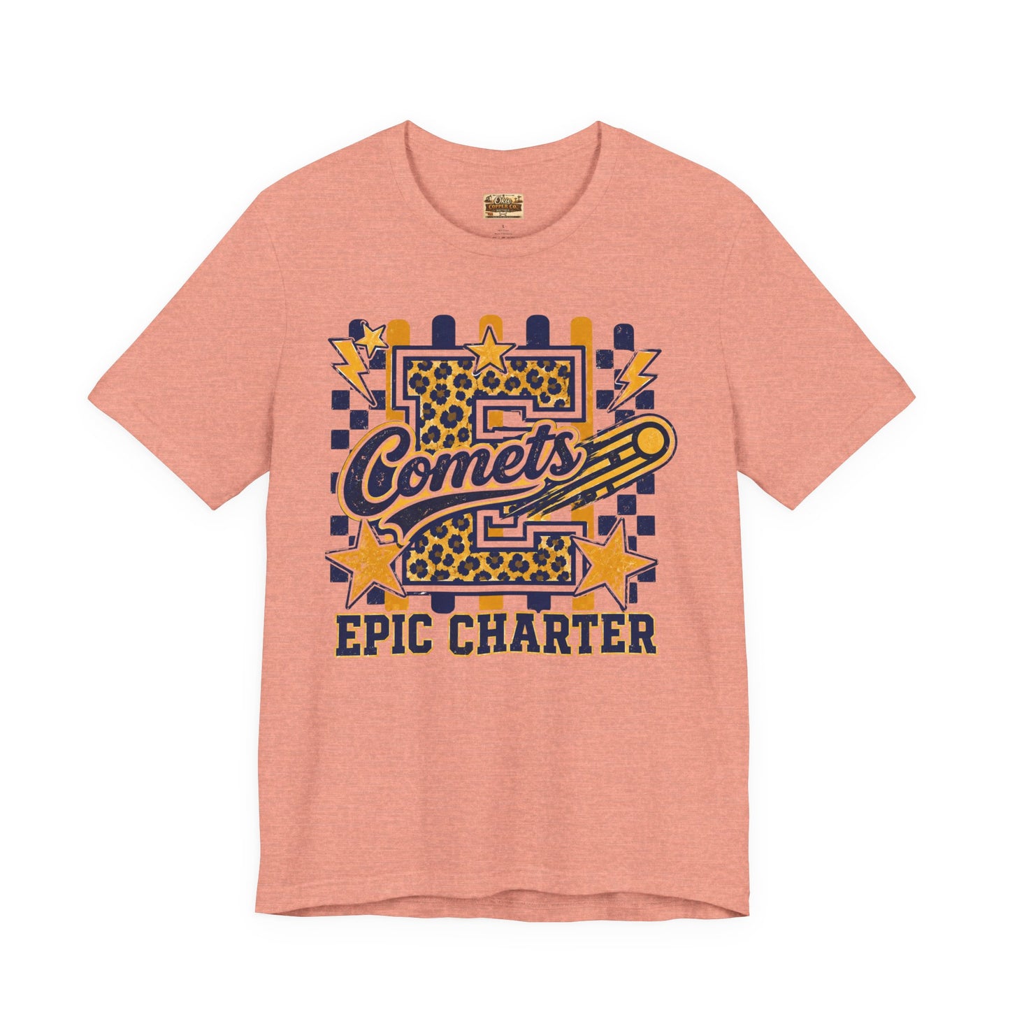 Comets Epic Charter Baseball T-Shirt — Leopard Letter Sports Tee