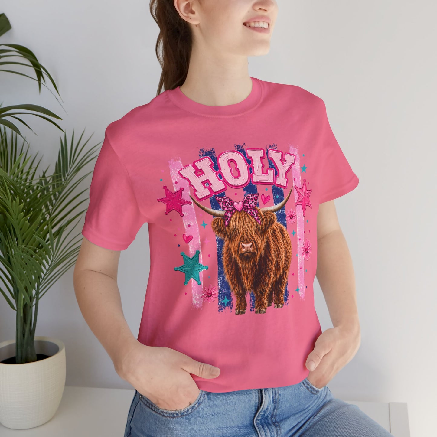 Holy Cow Highland Cow Graphic Tee — Cute Pastel Ranch Shirt