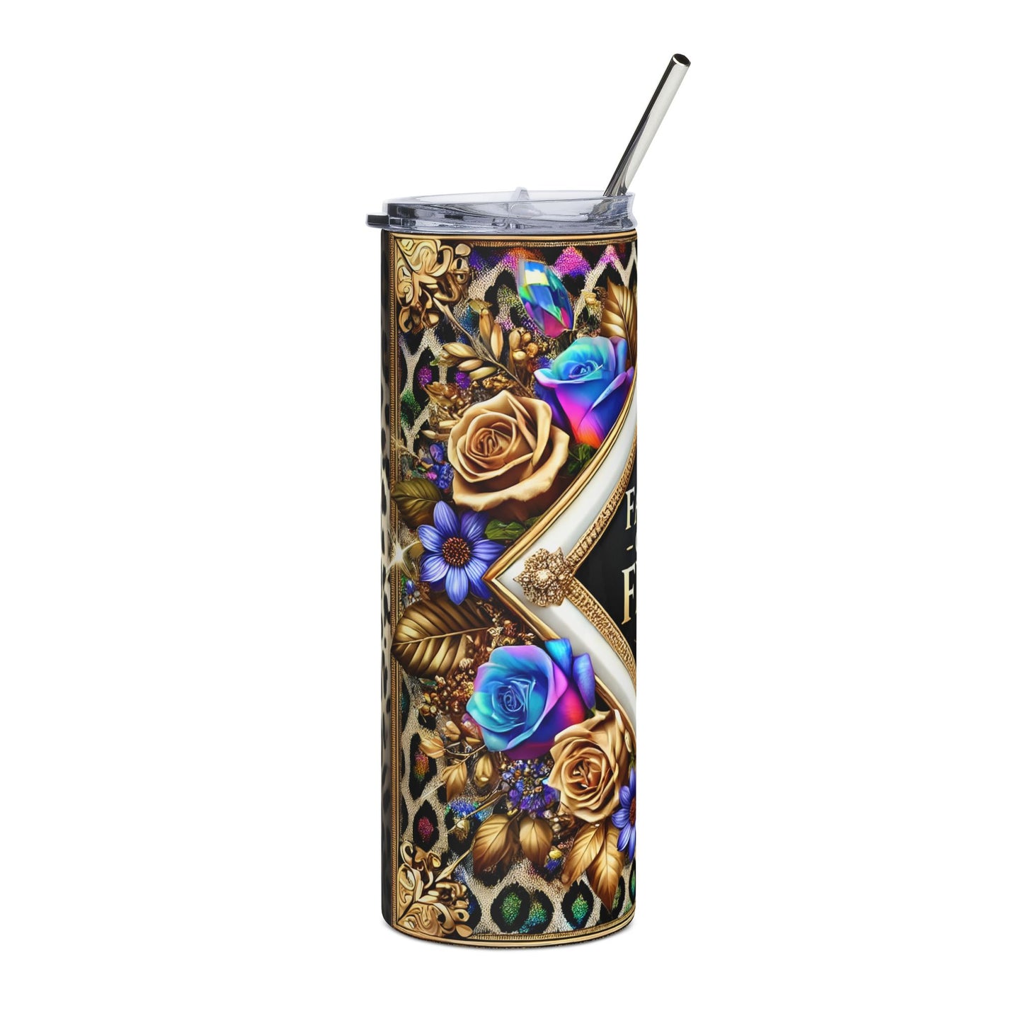 Faith Over Fear 20oz Stainless Tumbler — Floral Gold Inspirational Travel Cup