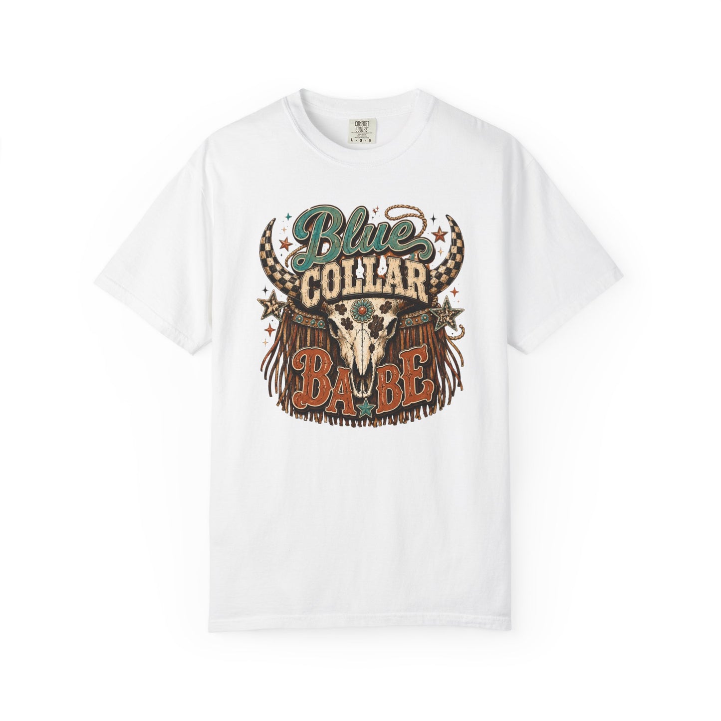 Blue Collar Babe Graphic T-Shirt — Western Skull Cowgirl Tee