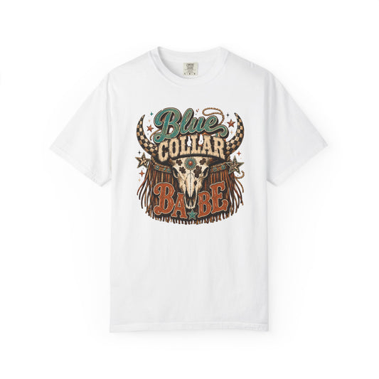 Blue Collar Babe Graphic T-Shirt — Western Skull Cowgirl Tee