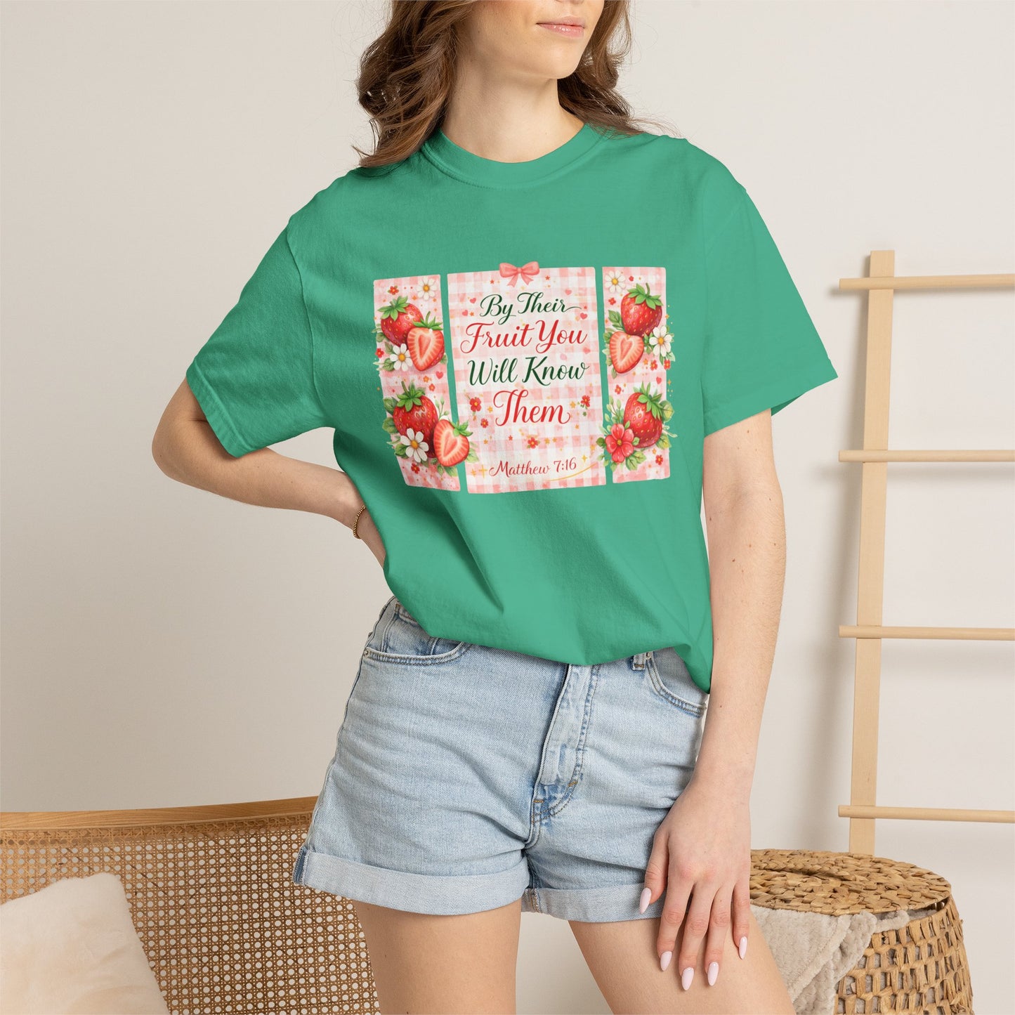 T-Shirt — “By Their Fruit You Will Know Them” Floral Strawberry Graphic Tee