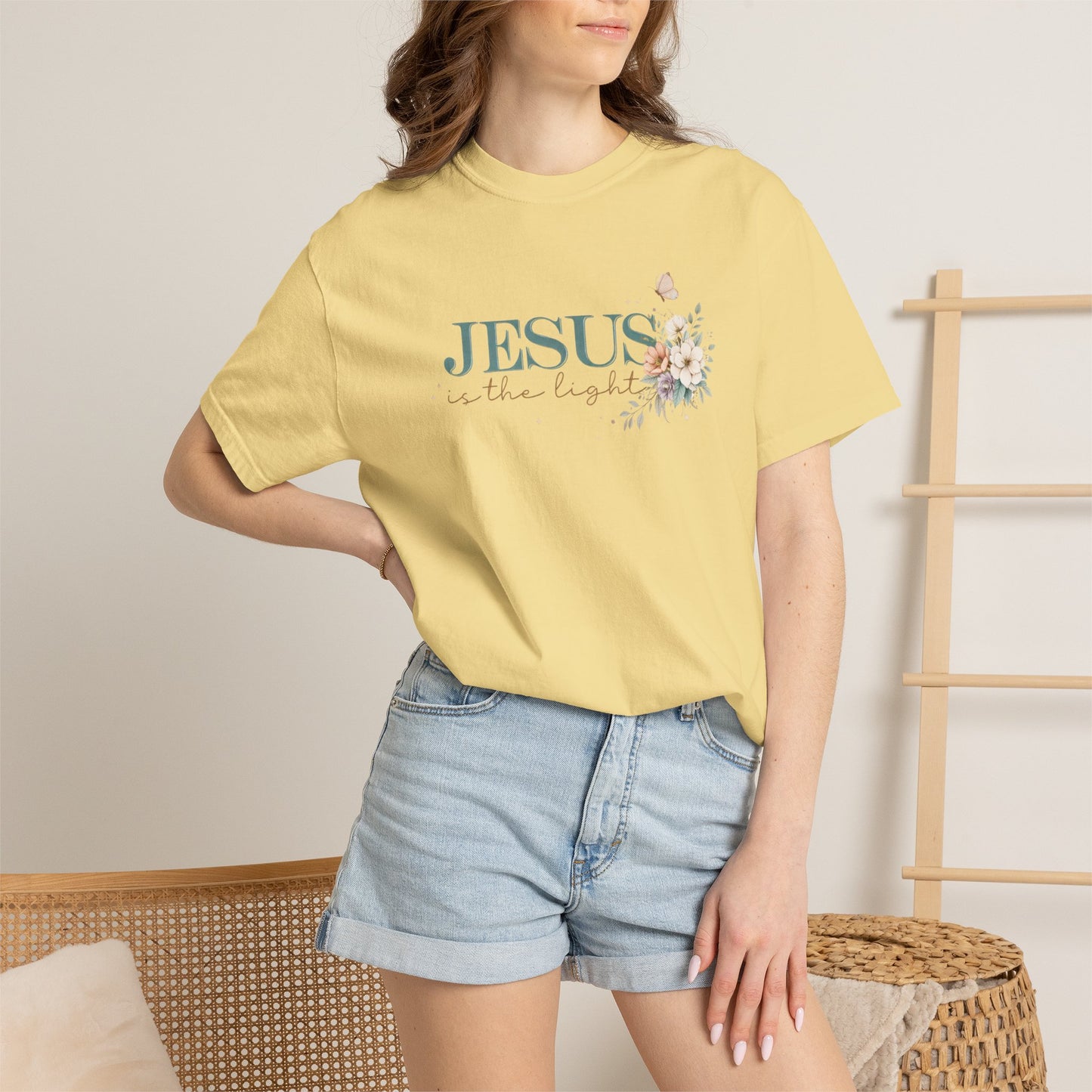 Jesus Is the Light T-Shirt — Floral Cross Christian Tee (Walking in Faith)