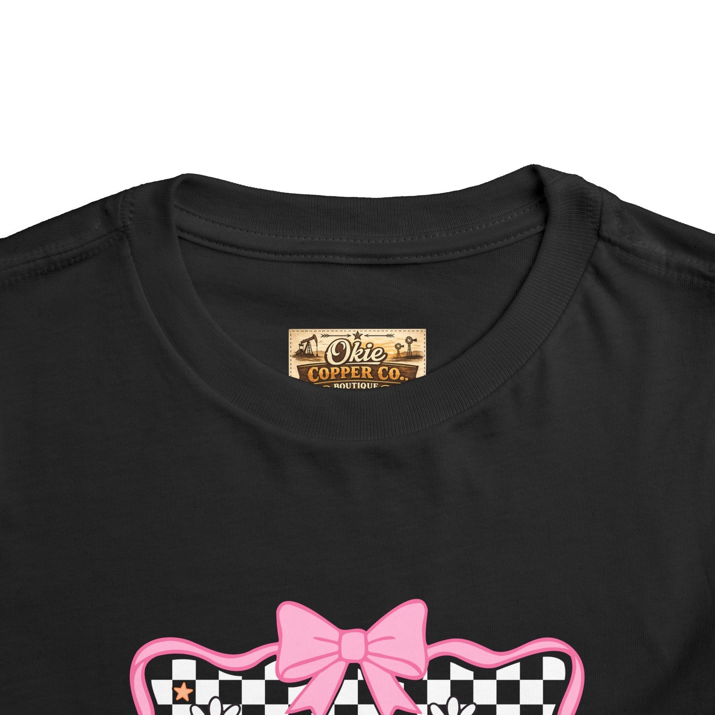 Toddler Tee — Colorful 'Pink' Checkerboard Graphic with Bow