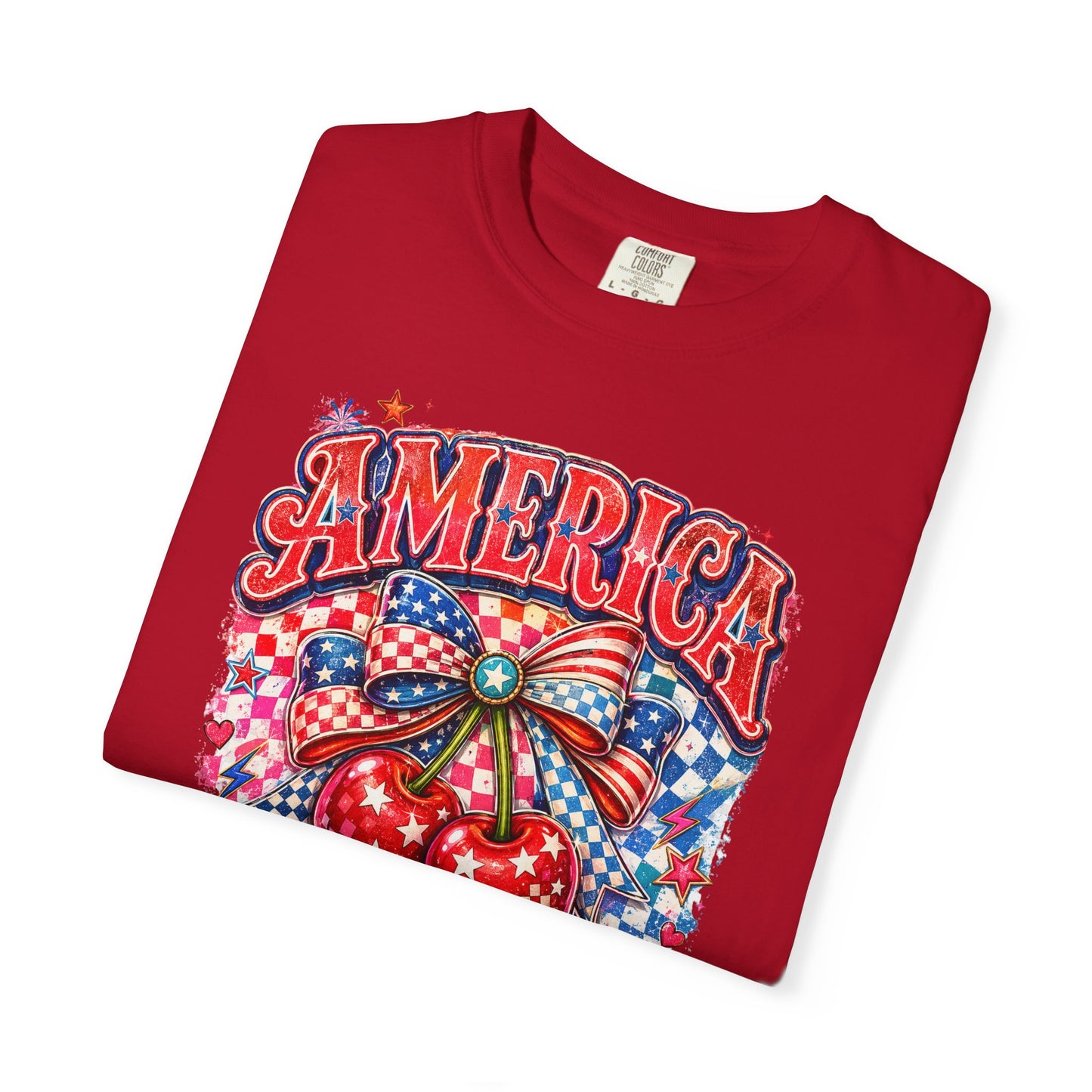 America Cherry Graphic T-Shirt — Patriotic 4th of July Tee
