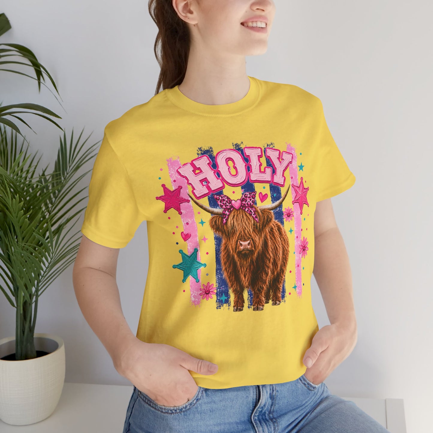 Holy Cow Highland Cow Graphic Tee — Cute Pastel Ranch Shirt