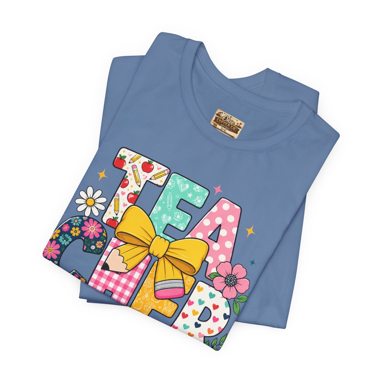 Teacher Floral Bow T-Shirt — Cute 'Teach er' Colorful School Shirt for Teachers