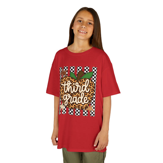 Third Grade Leopard Apple Kids T‑Shirt