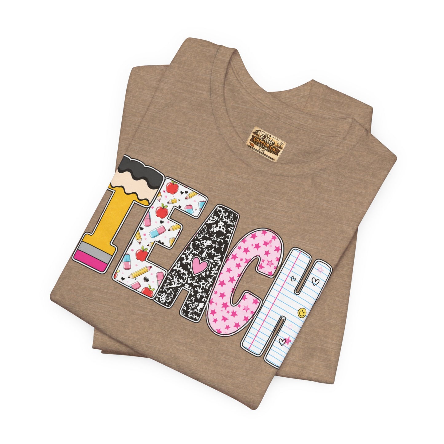 Teach Colorblock Graphic Tee – Cute Patterned Teacher T-Shirt