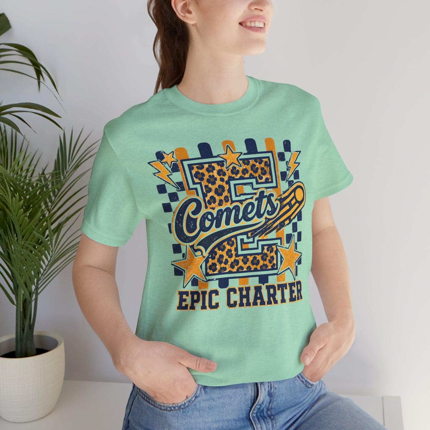 Comets Epic Charter Baseball T-Shirt — Leopard Letter Sports Tee