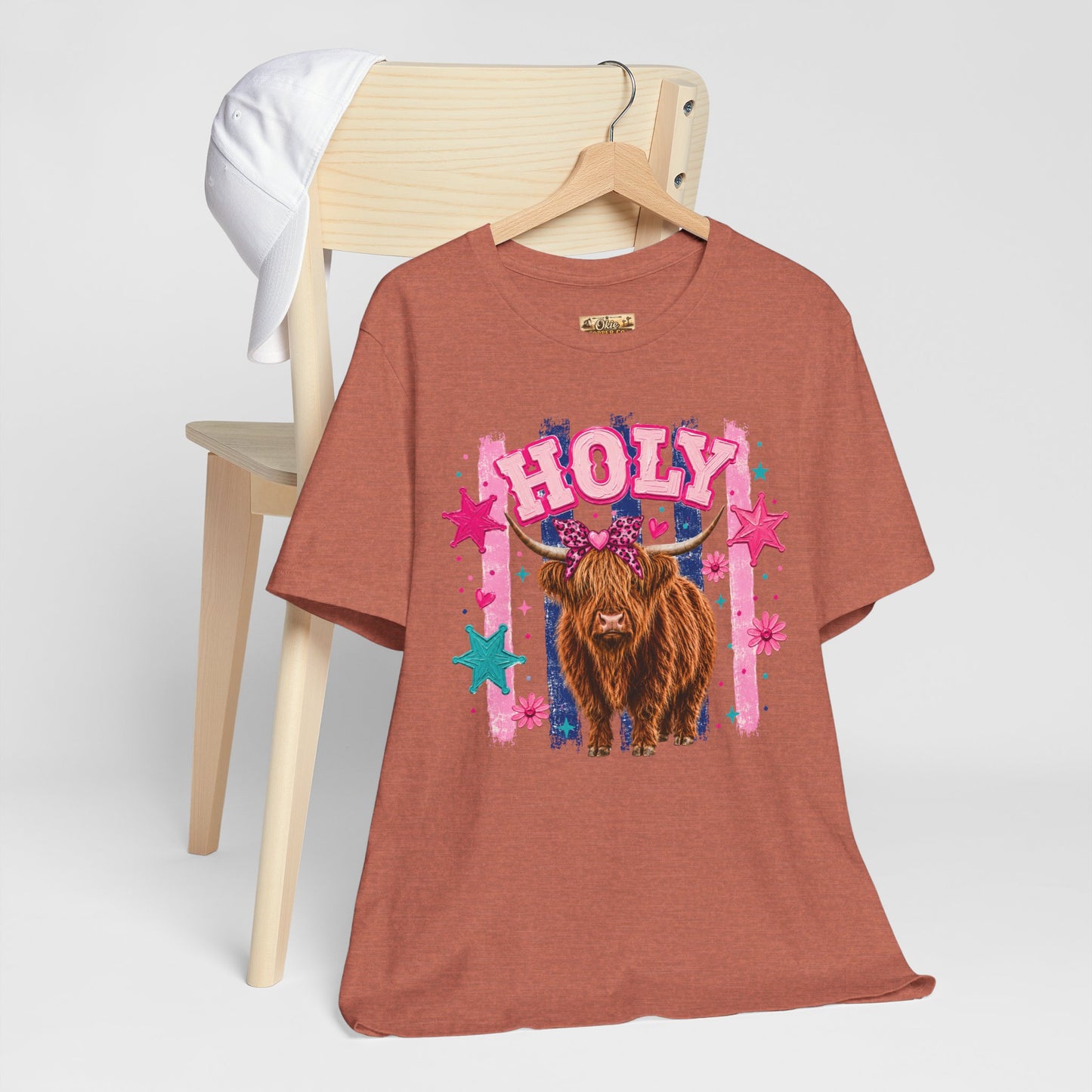 Holy Cow Highland Cow Graphic Tee — Cute Pastel Ranch Shirt