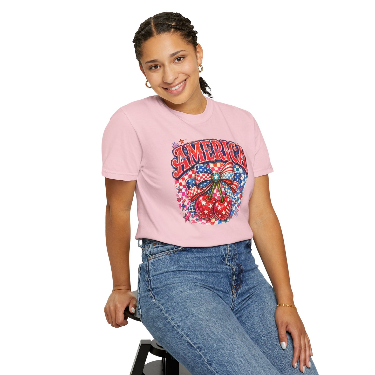 America Cherry Graphic T-Shirt — Patriotic 4th of July Tee