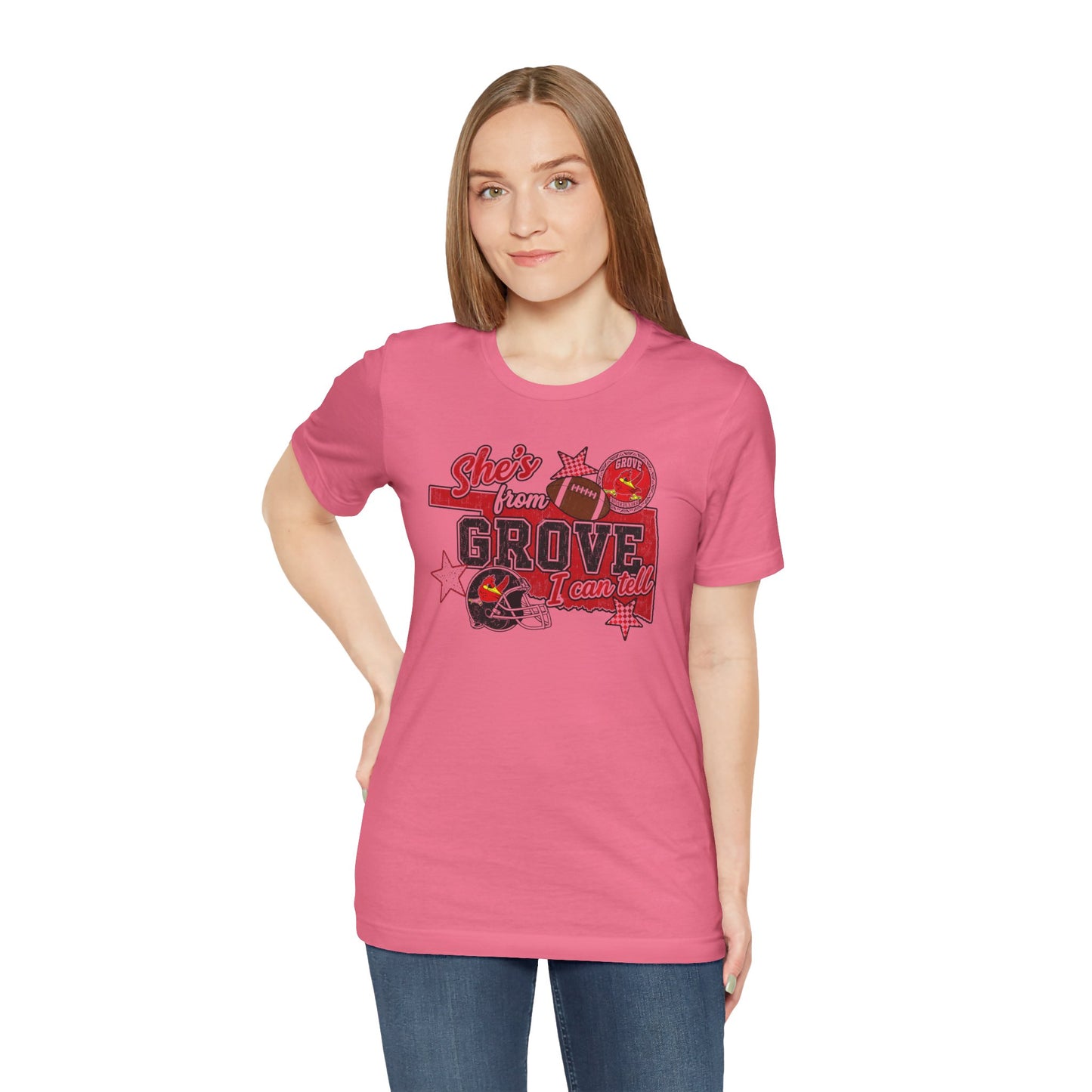 She's From Grove I Can Tell T-Shirt — Grove Football Fan Tee
