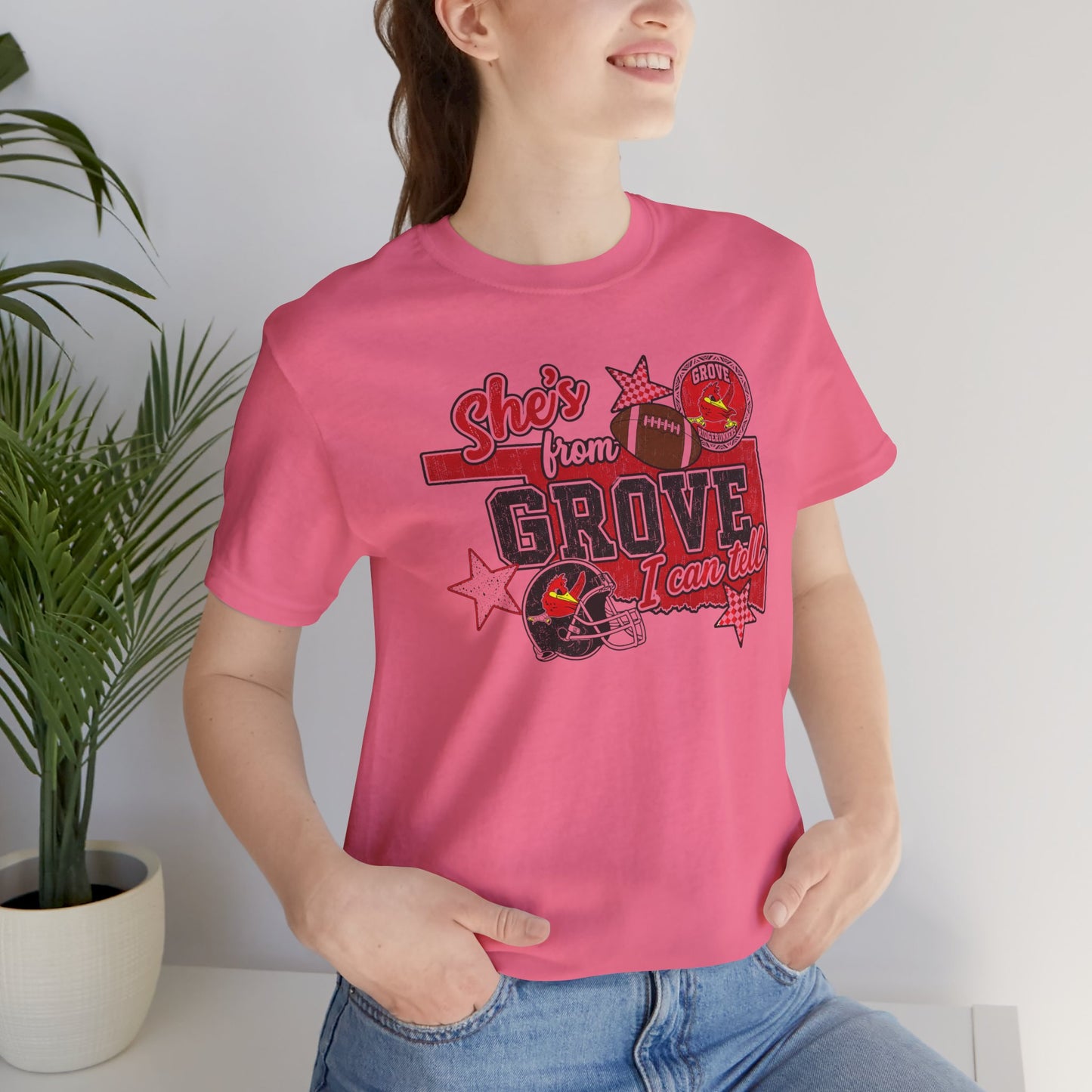 She's From Grove I Can Tell T-Shirt — Grove Football Fan Tee