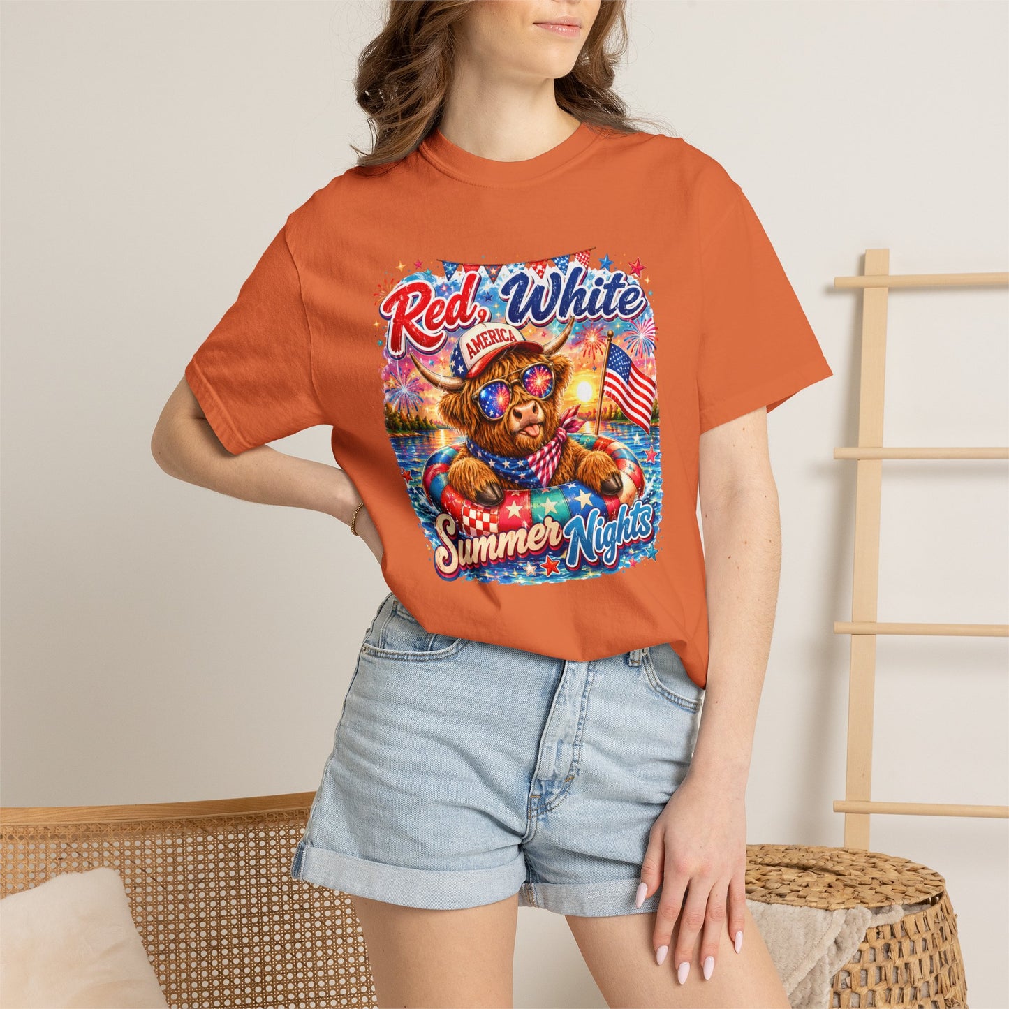 Red, White & Summer Nights T-Shirt — Patriotic Fourth of July Bear Graphic Tee
