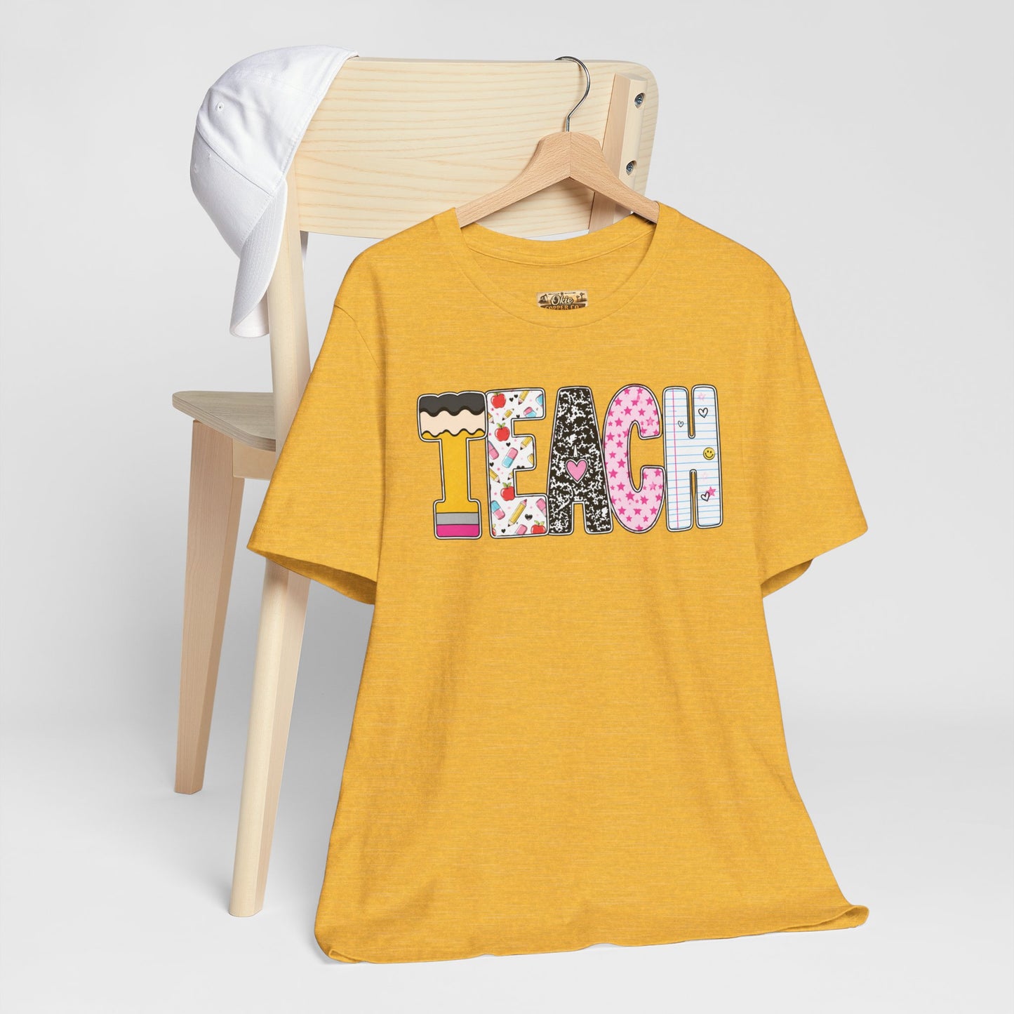 Teach Colorblock Graphic Tee – Cute Patterned Teacher T-Shirt