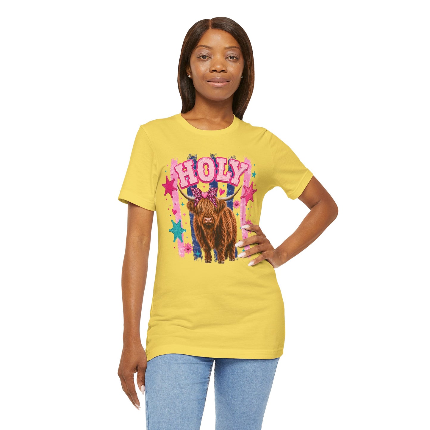 Holy Cow Highland Cow Graphic Tee — Cute Pastel Ranch Shirt