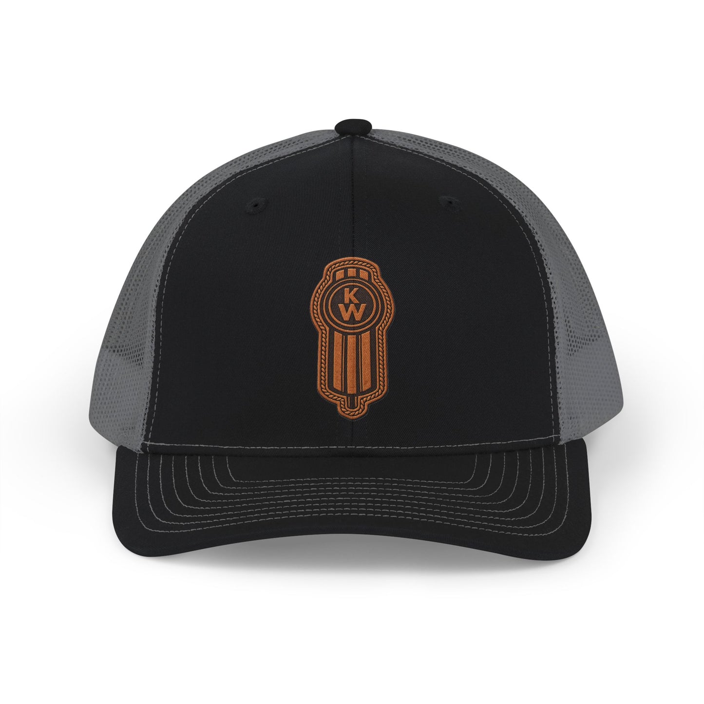 Trucker Cap with Brown Leather Patch Logo – Retro Embroidered Snapback