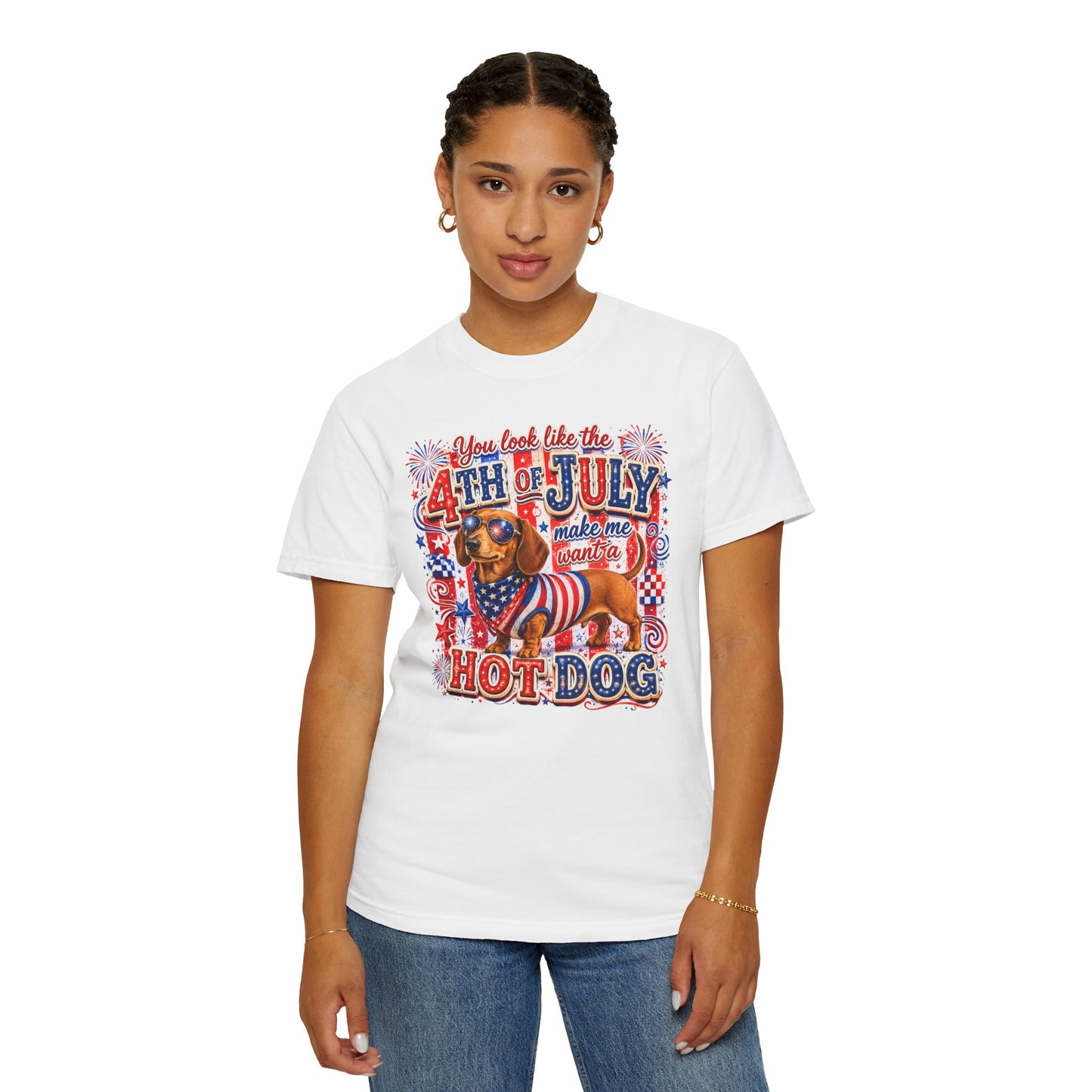 4th of July Hot Dog Dachshund T-Shirt – Patriotic Funny BBQ Tee