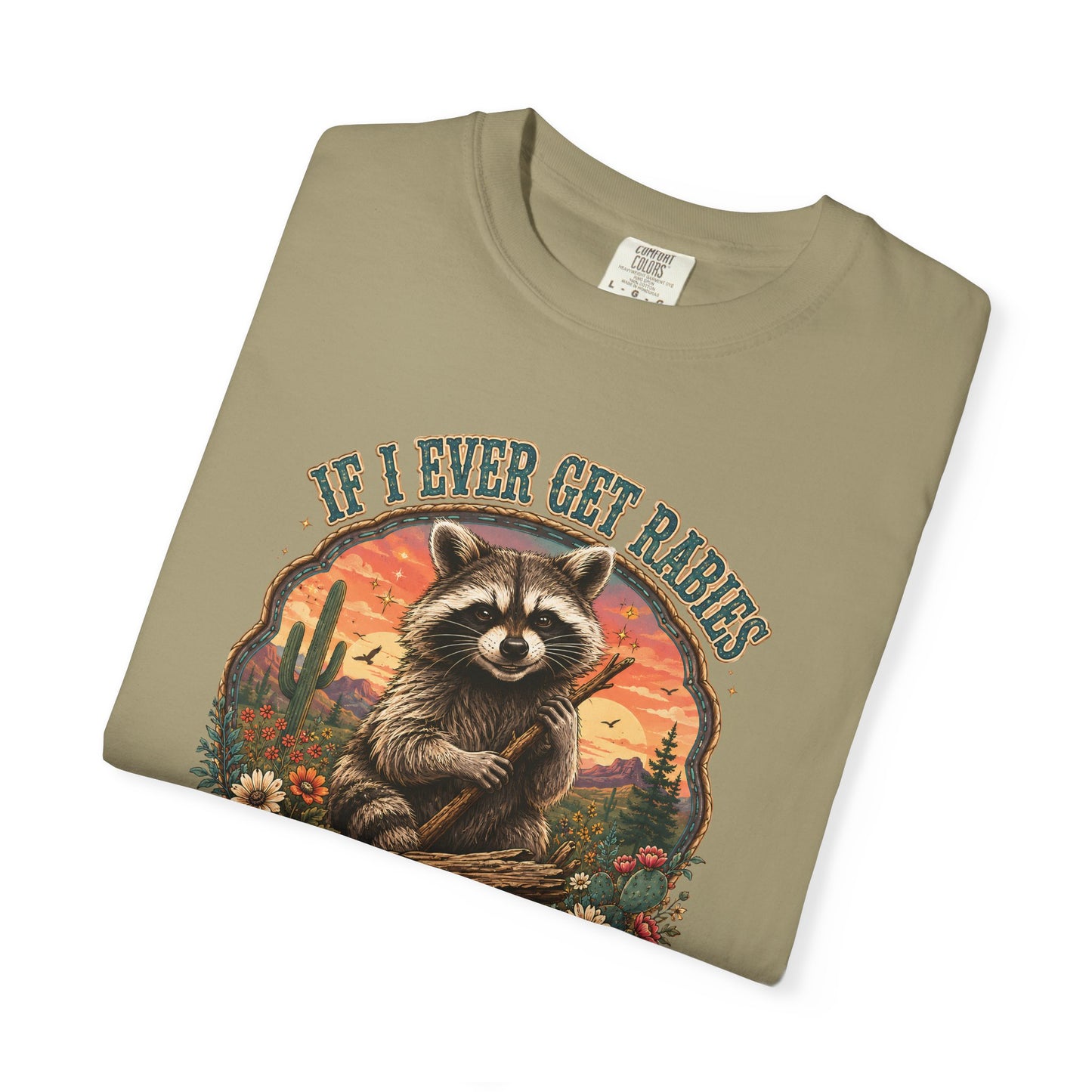 Raccoon Sunset T‑Shirt — “If I Ever Get Riches You’re High On My Bitin’ List” Funny Retro Graphic Tee