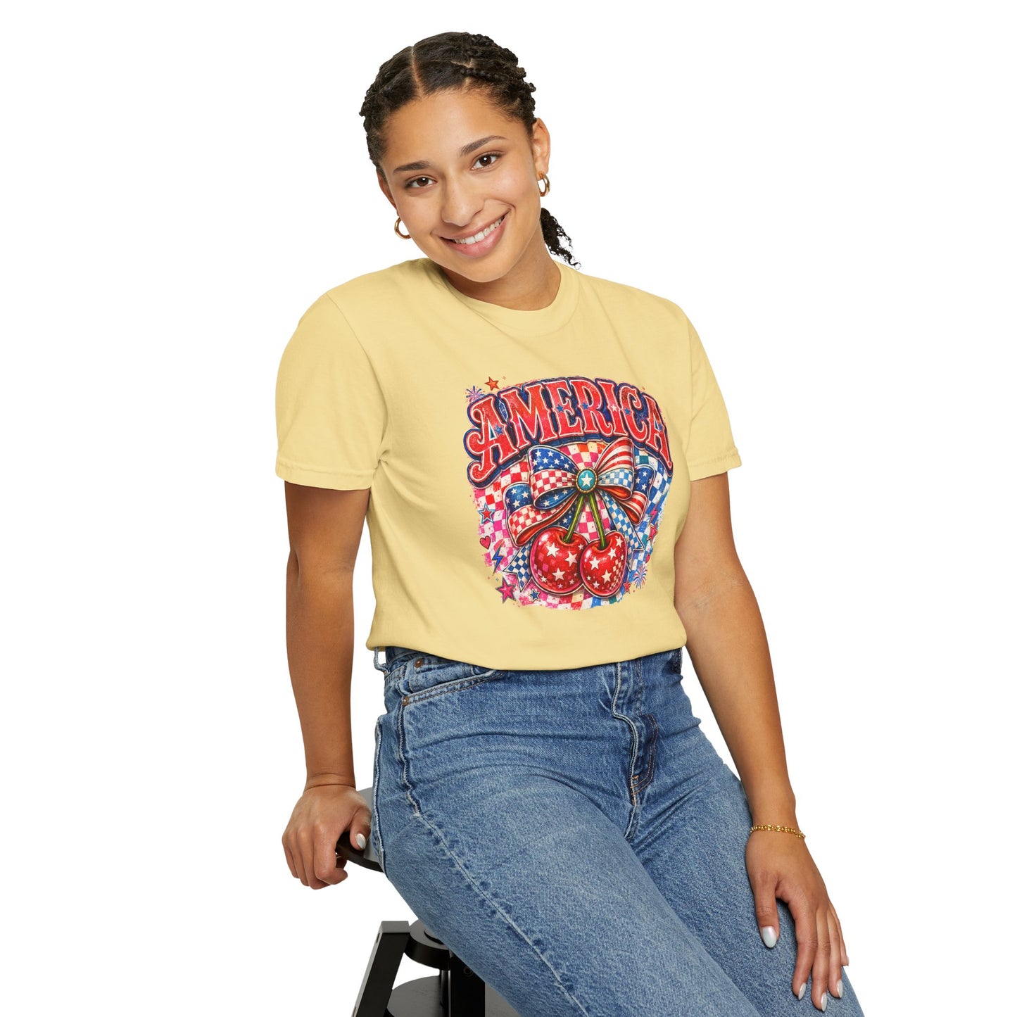 America Cherry Graphic T-Shirt — Patriotic 4th of July Tee