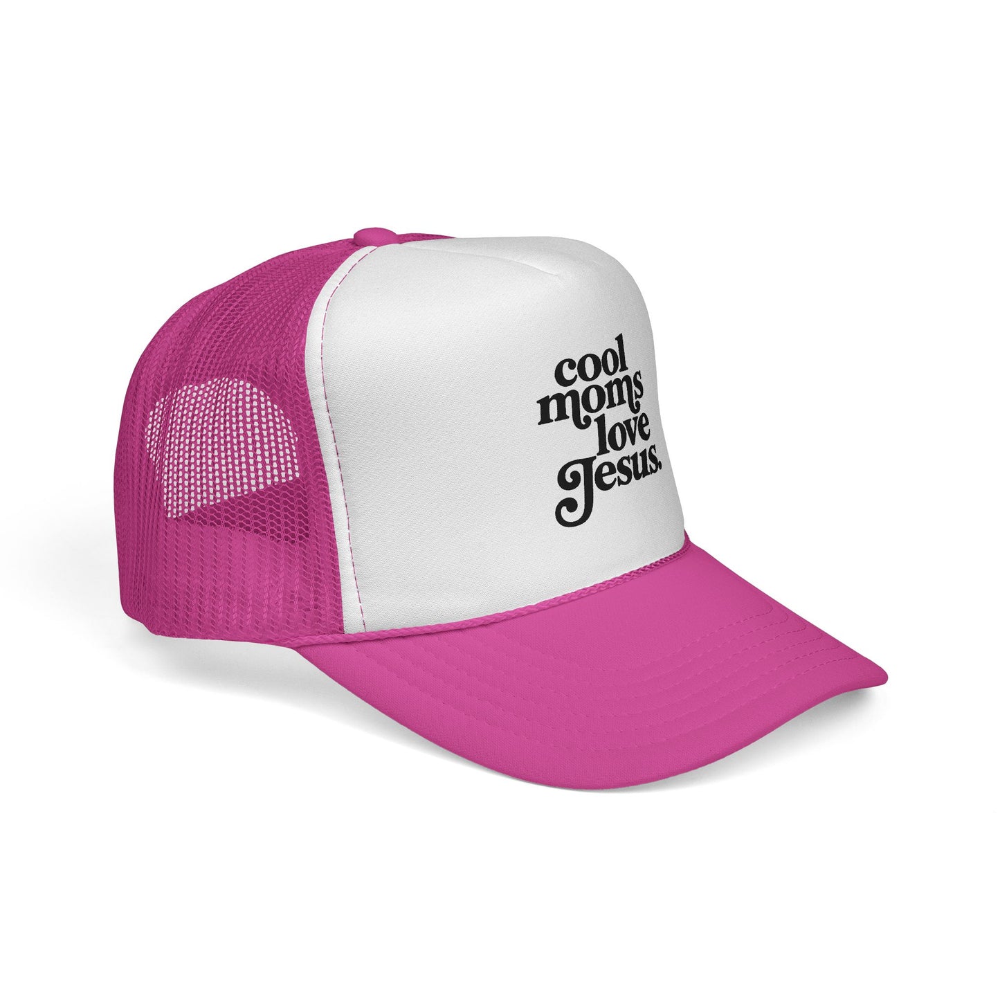 Trucker Cap — "Cool Moms Love Jesus" Retro Script Faith Hat