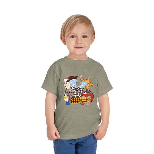 Toddler Tee — Cowboy Baby Western Collage | Sheriff Star, Boots & Wagon Wheel Graphic