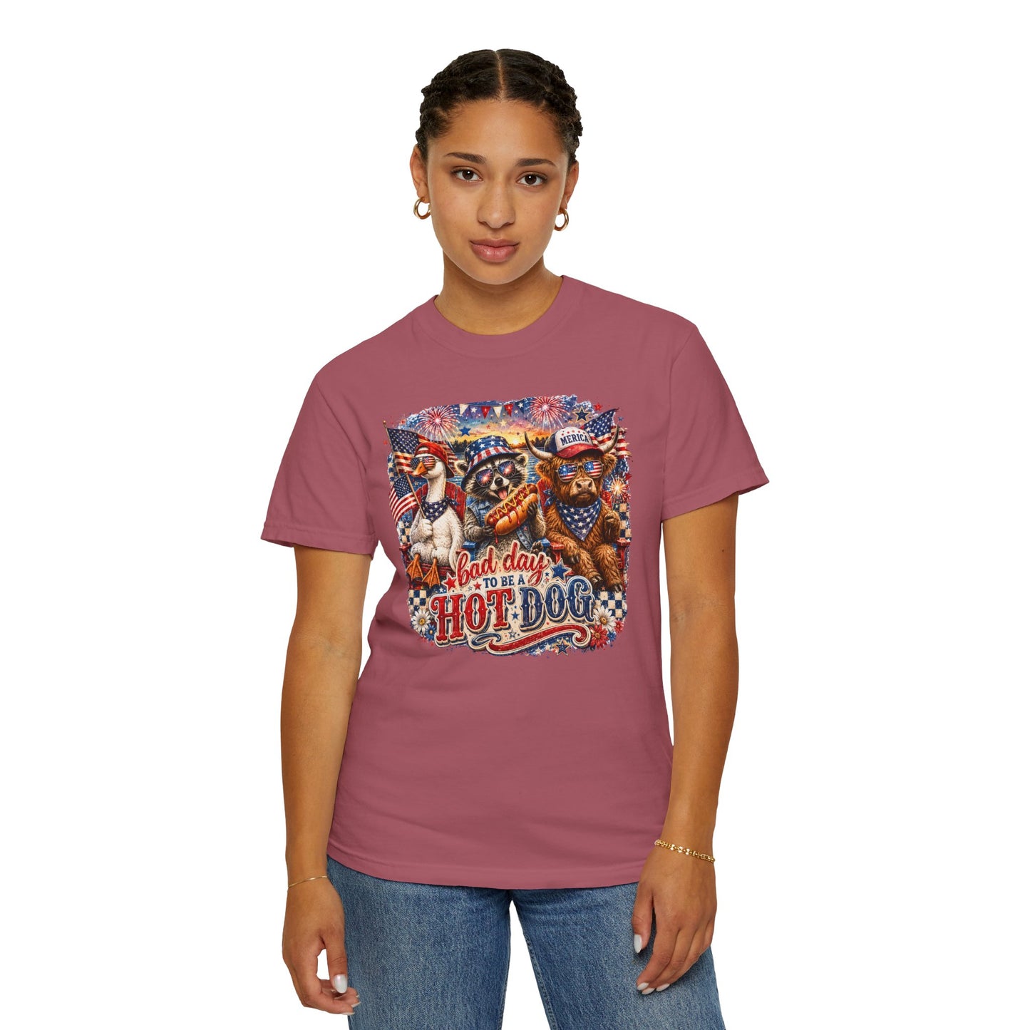 Patriotic 'Born to Be a Hot Dog' Graphic T-Shirt