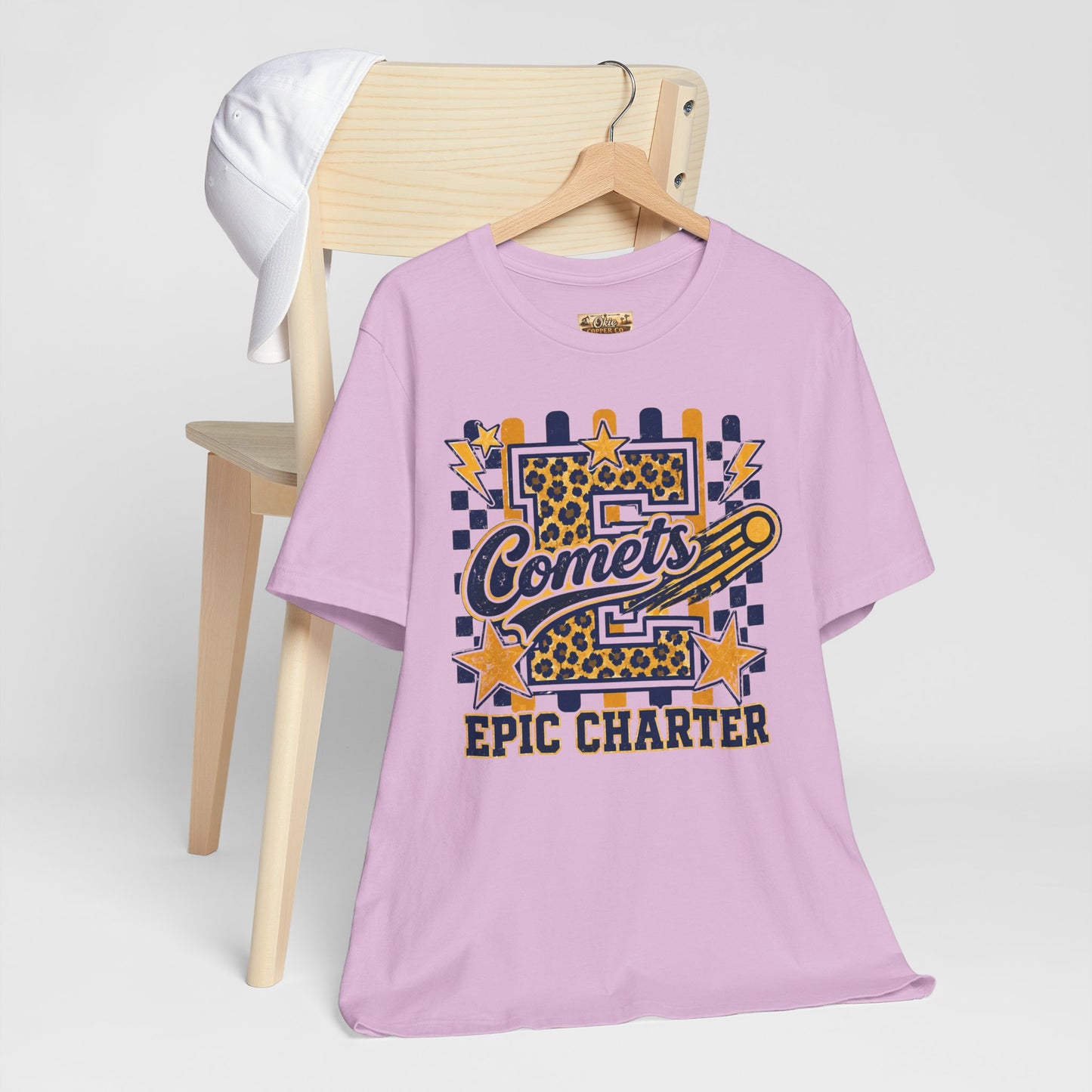 Comets Epic Charter Baseball T-Shirt — Leopard Letter Sports Tee