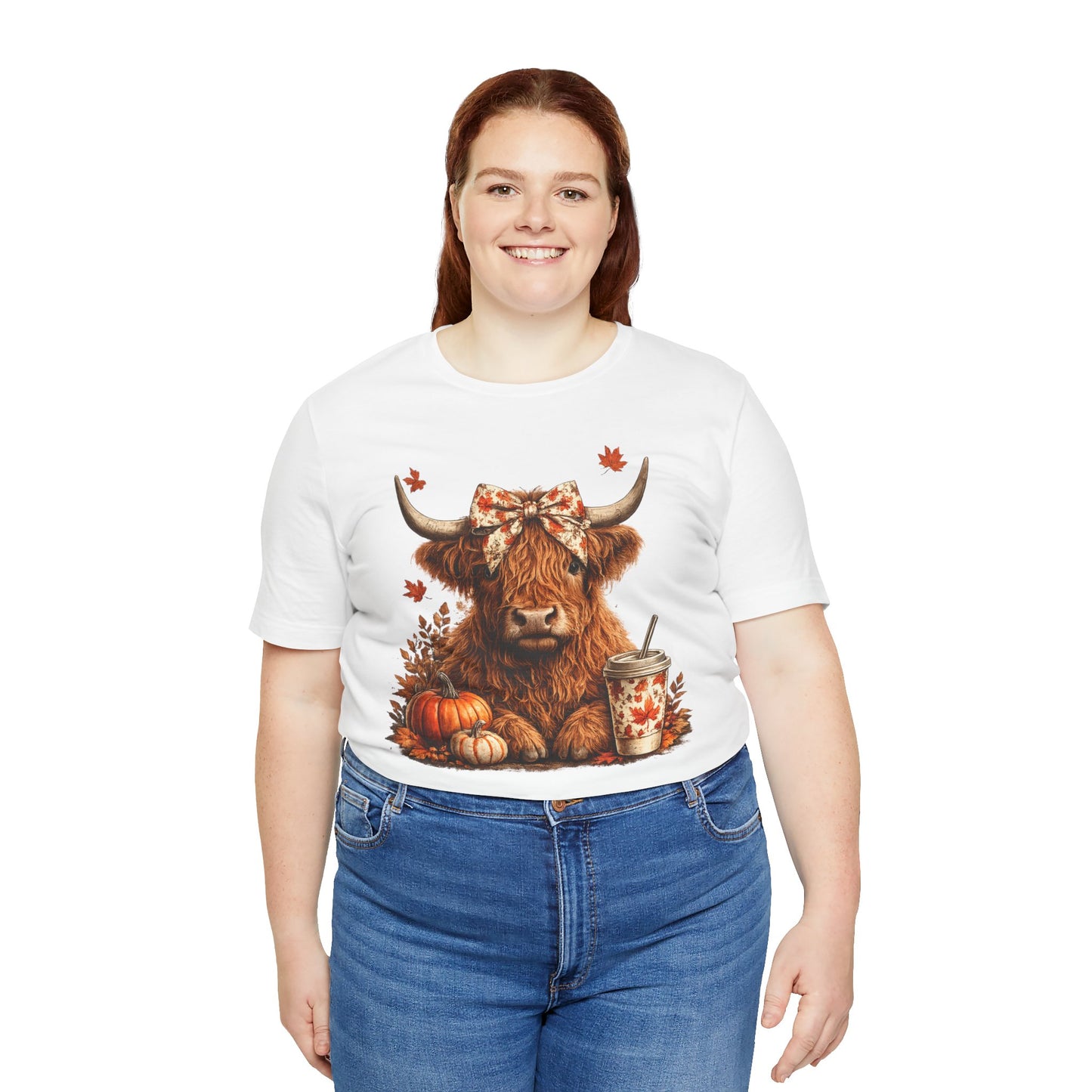 Autumn Highland Cow Tee — Fall Pumpkin Latte Graphic T-Shirt