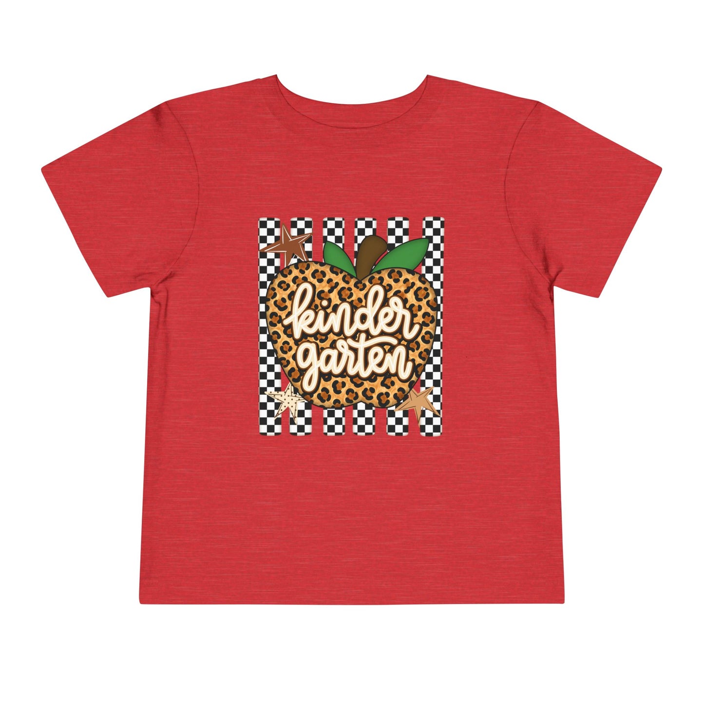 Kindergarten Leopard Apple Toddler Tee — Back-to-School Cute Checkered Shirt