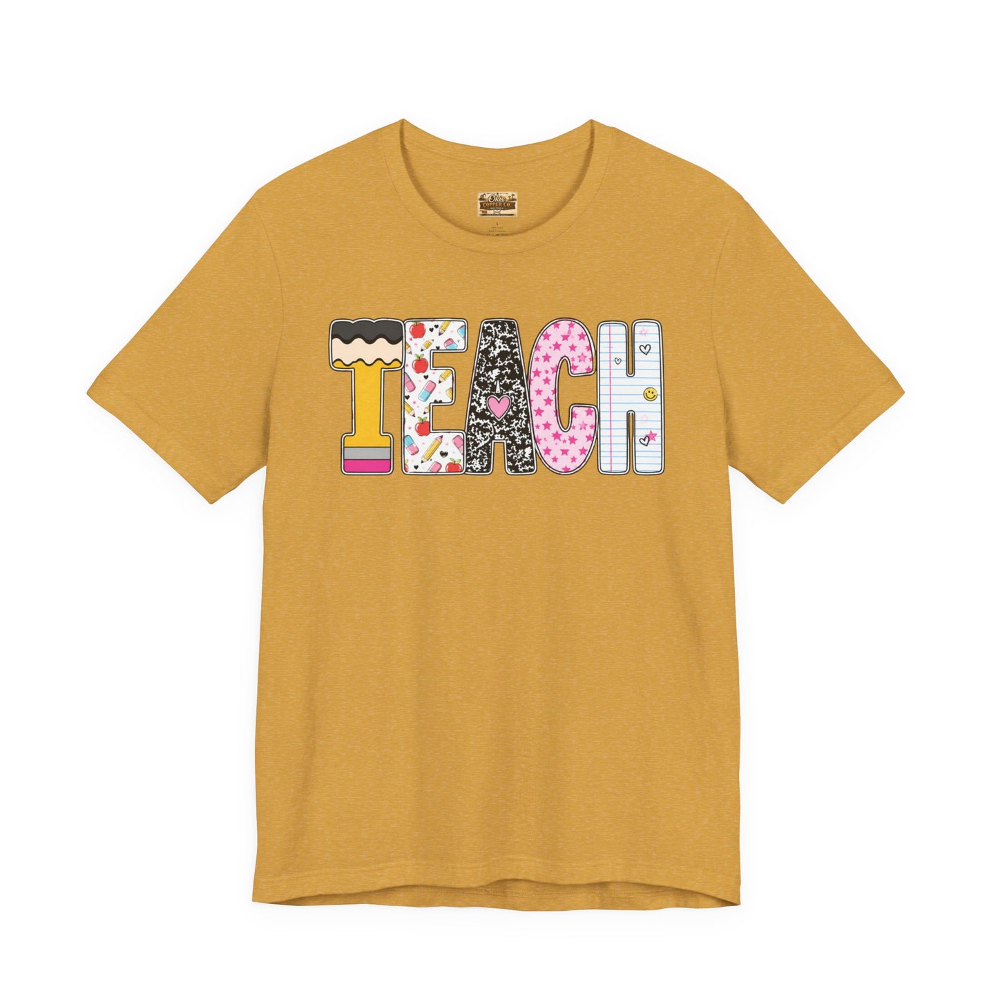 Teach Colorblock Graphic Tee – Cute Patterned Teacher T-Shirt
